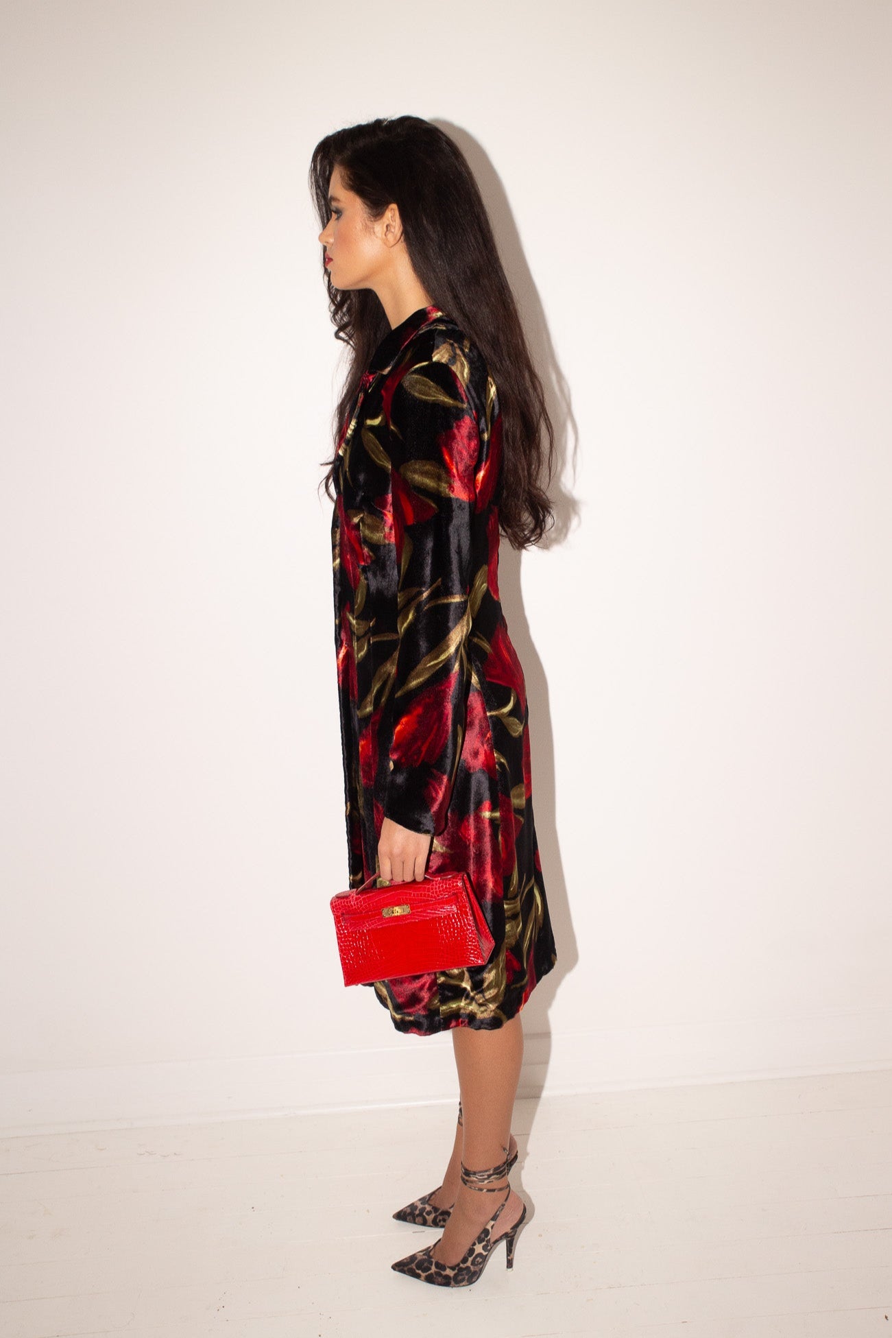 Dolce & Gabbana <br> F/W 1997 floral velvet coat with leopard lining