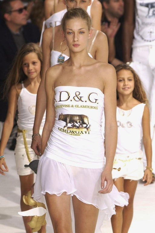 Dolce & Gabbana <br> D&G S/S 2003 graphic print sheer chiffon drape dress