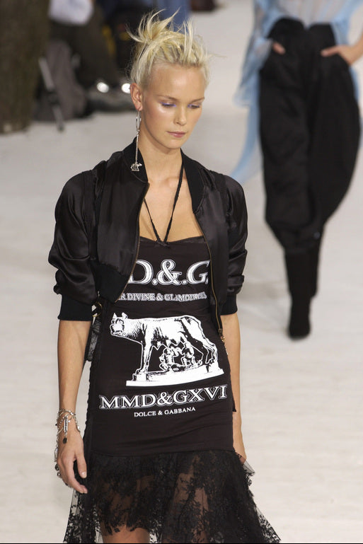 Dolce & Gabbana <br> D&G S/S 2003 graphic print sheer chiffon drape dress