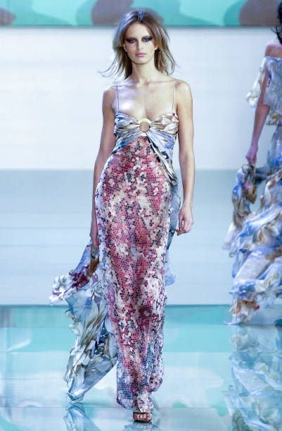 Valentino <br> S/S 2003 runway silk chiffon printed gown