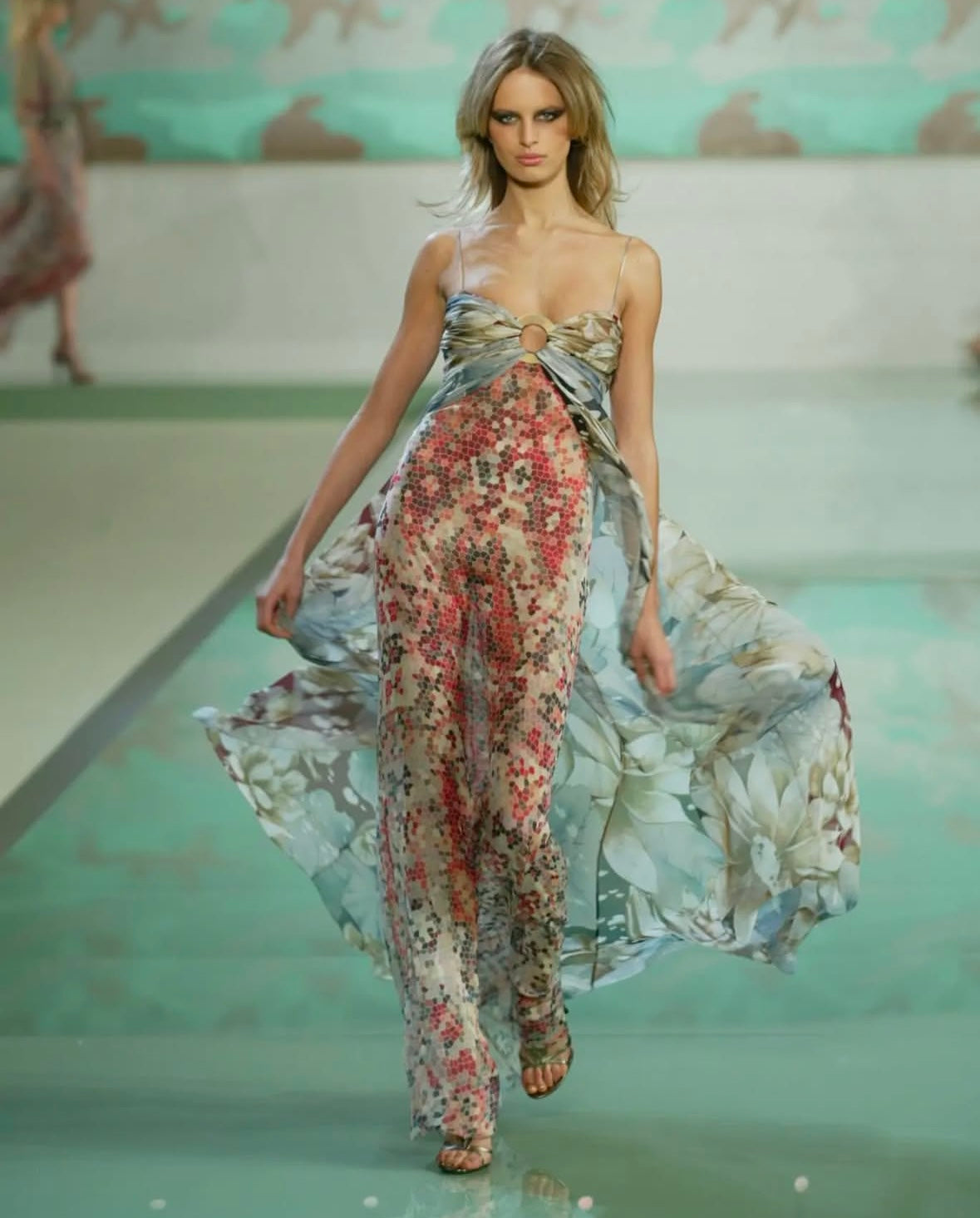 Valentino <br> S/S 2003 runway silk chiffon printed gown