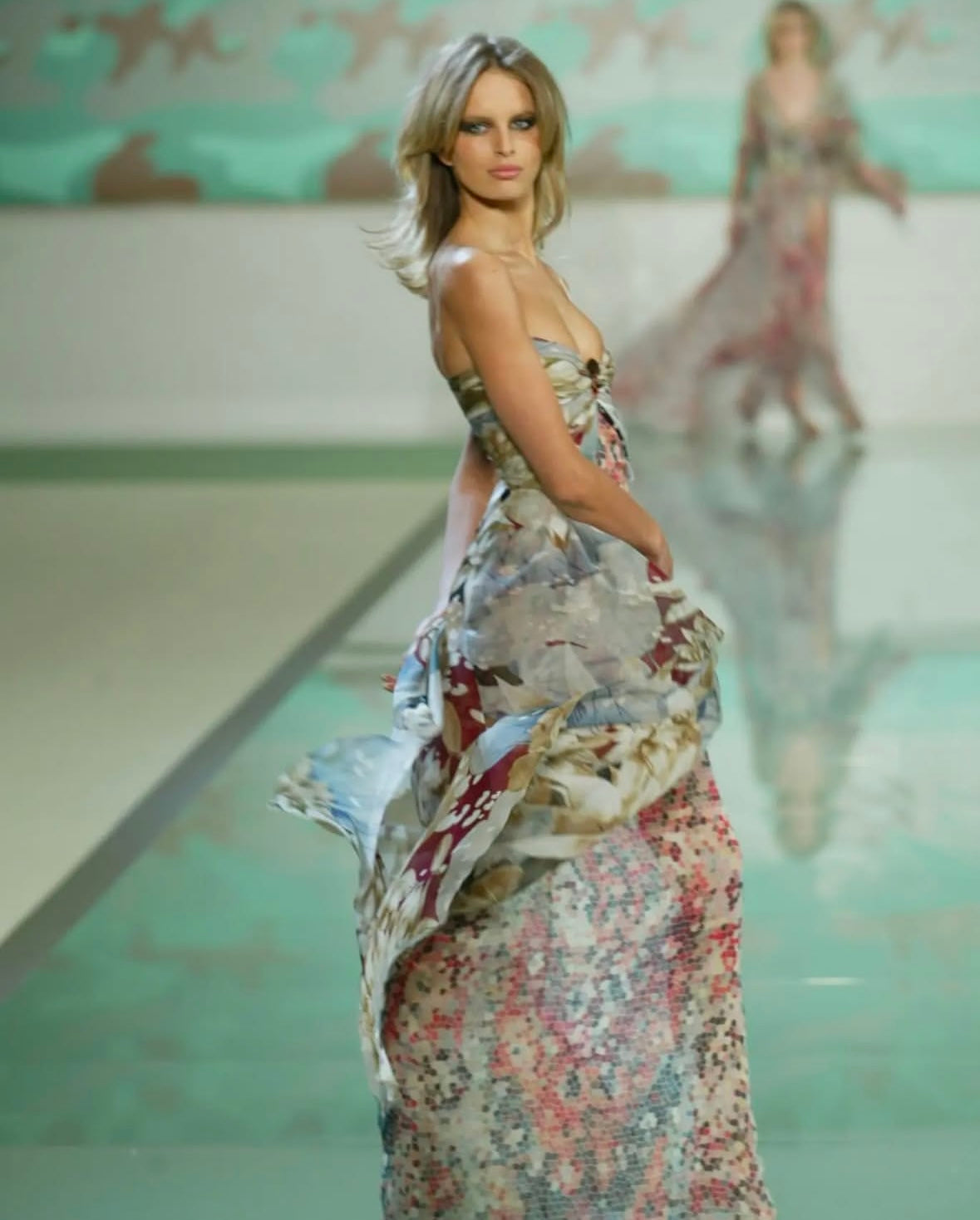 Valentino <br> S/S 2003 runway silk chiffon printed gown