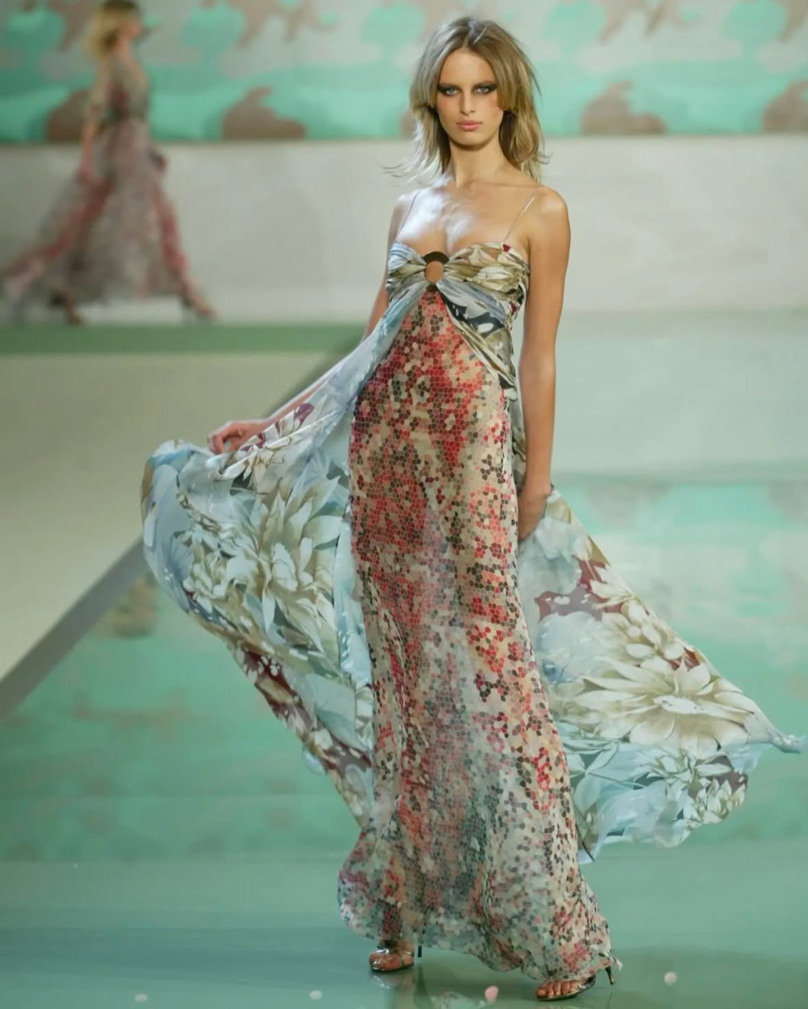 Valentino <br> S/S 2003 runway silk chiffon printed gown