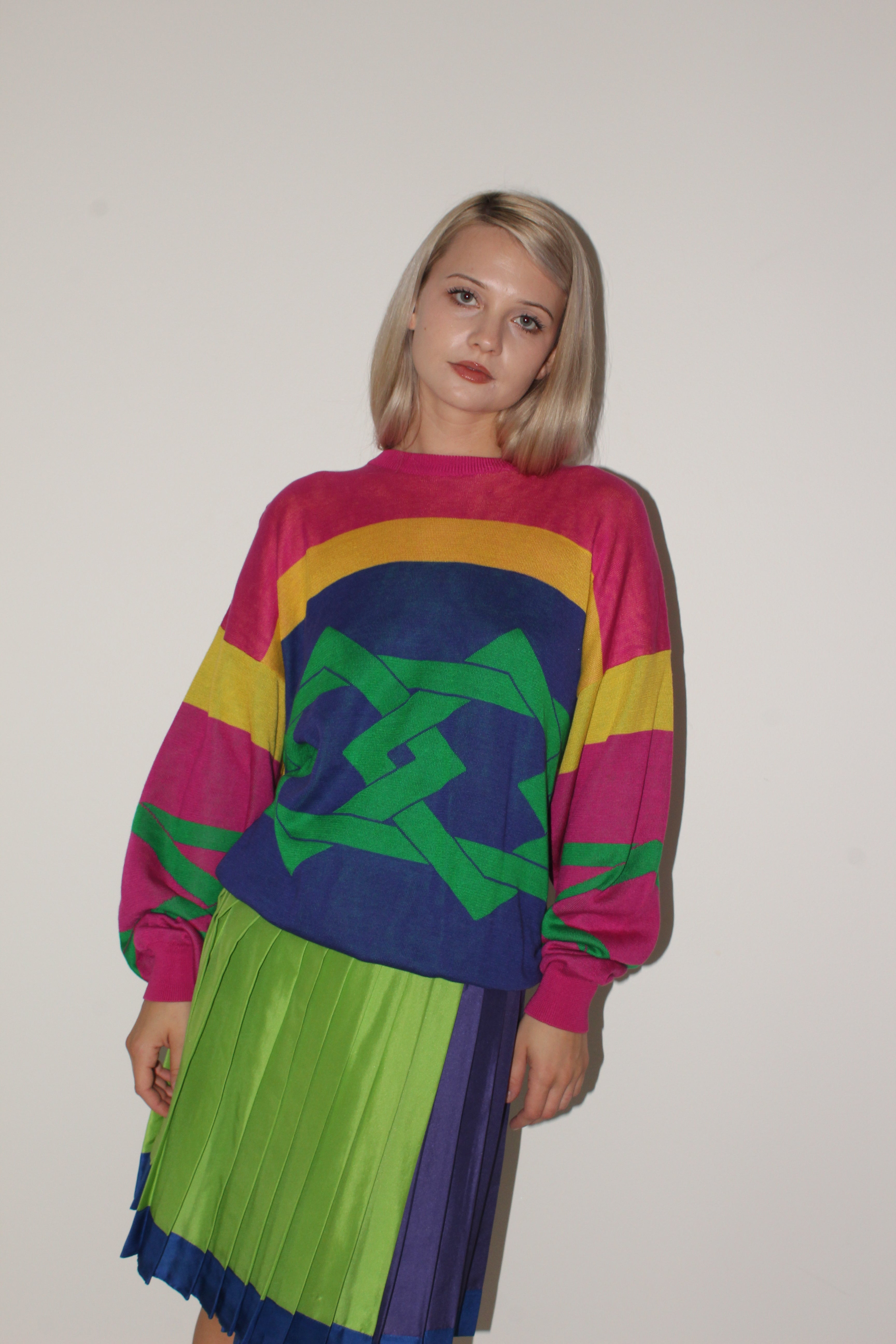 Versace <br> 90's Versus pleated silk colourblock skirt with tags