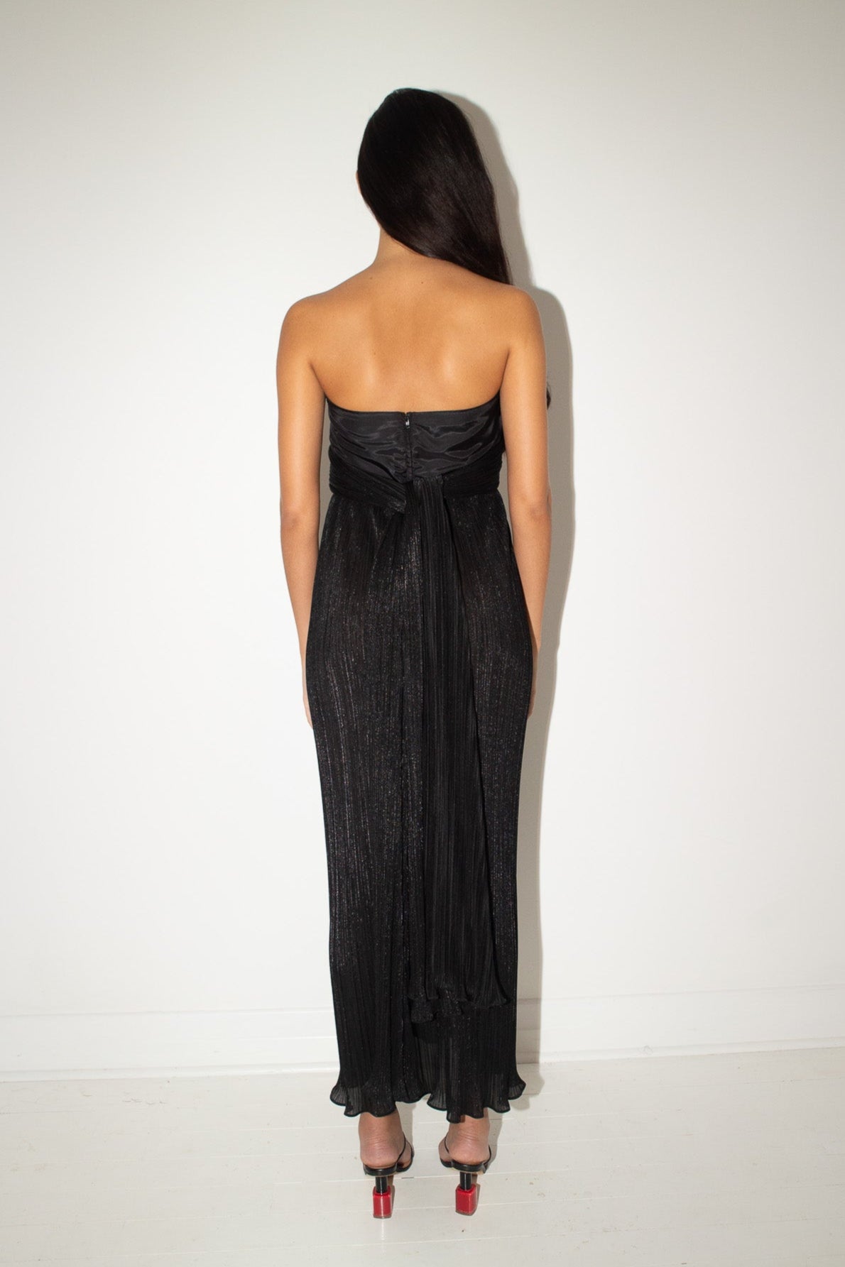 Helen Storey <br> 1988 runway plisse pleat bandeau dress with disc embellished bodice