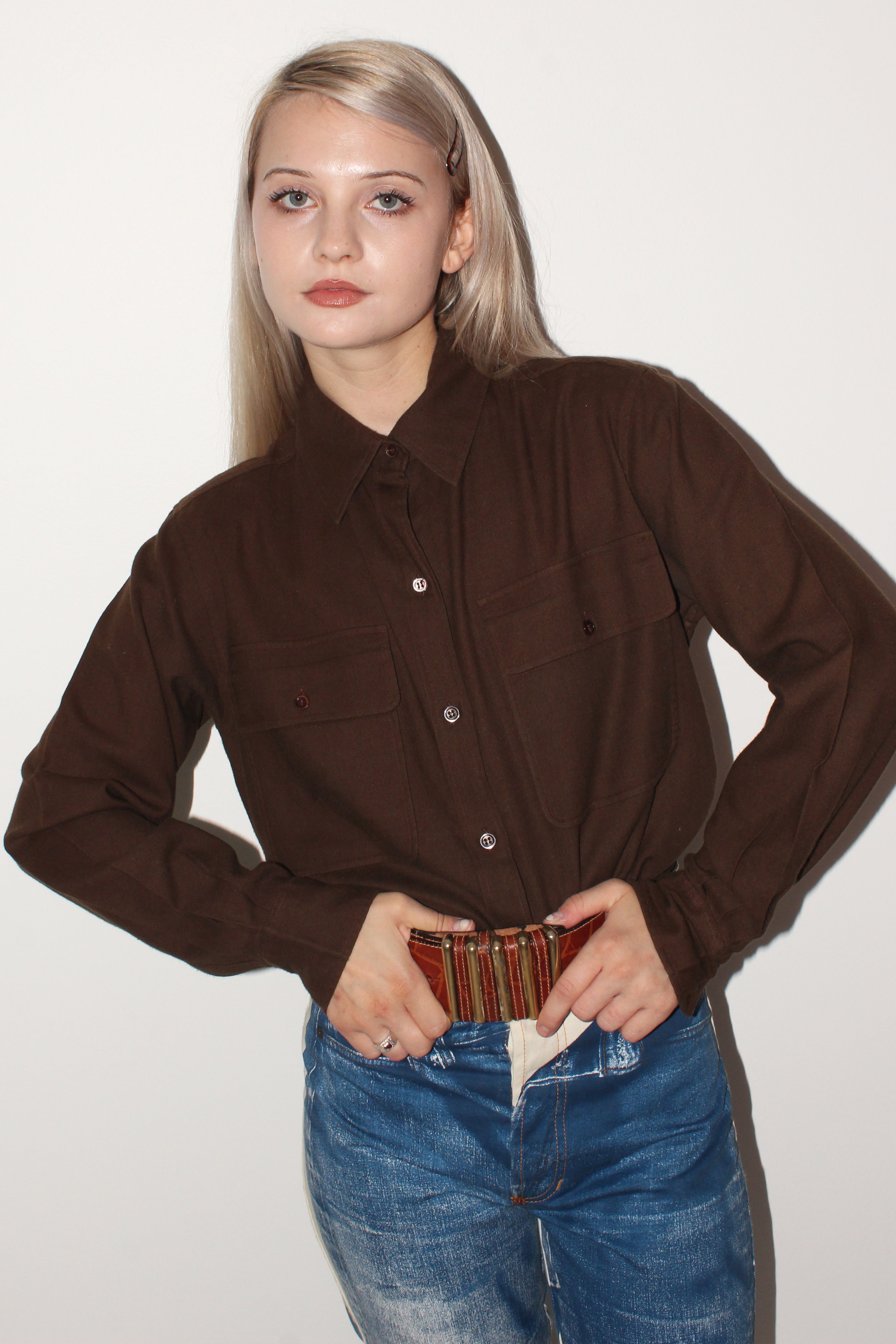 Yves Saint Laurent <br> 70's wool military button down shirt