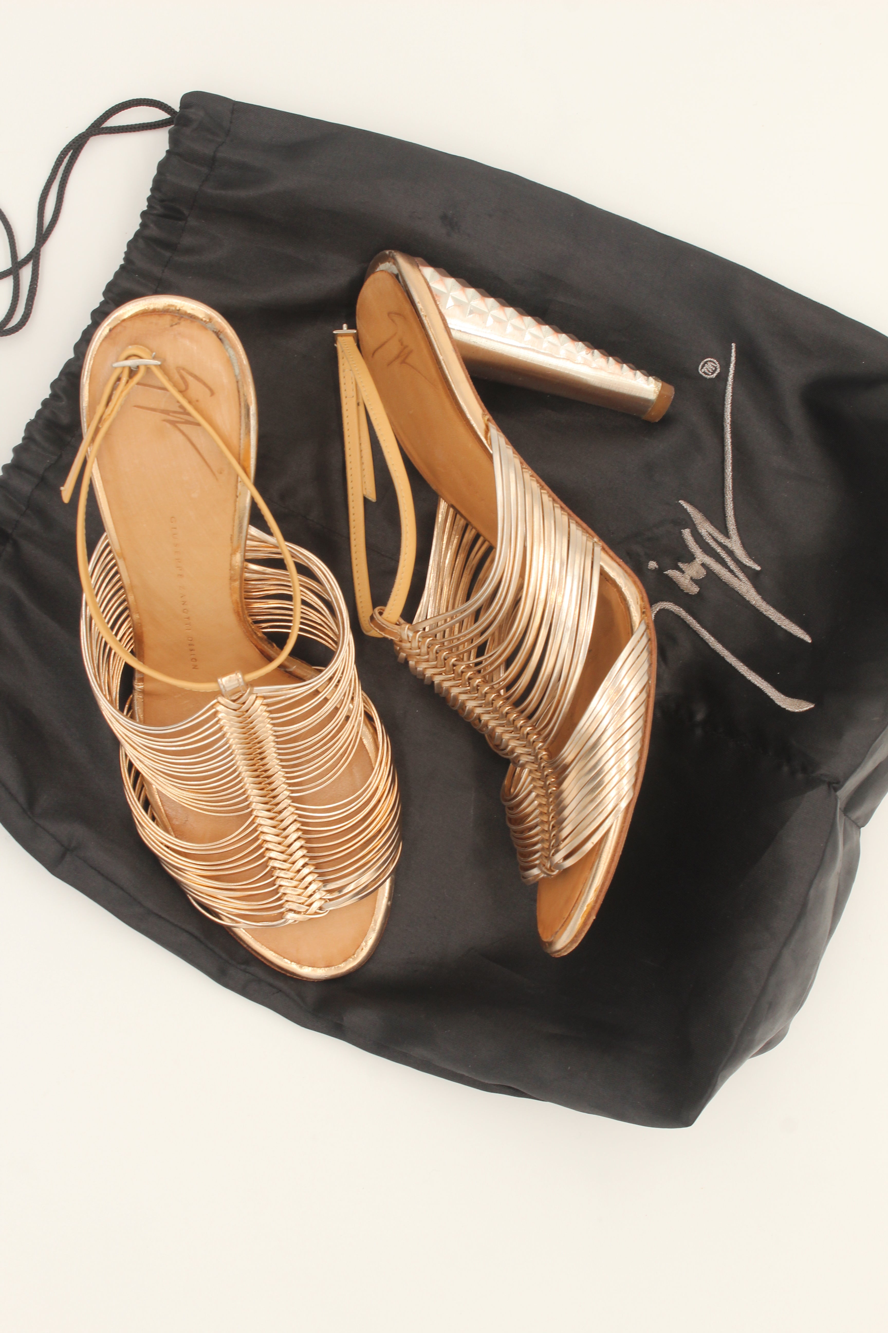 Giuseppe Zanotti <br> 00's gold fringed leather decorative heels