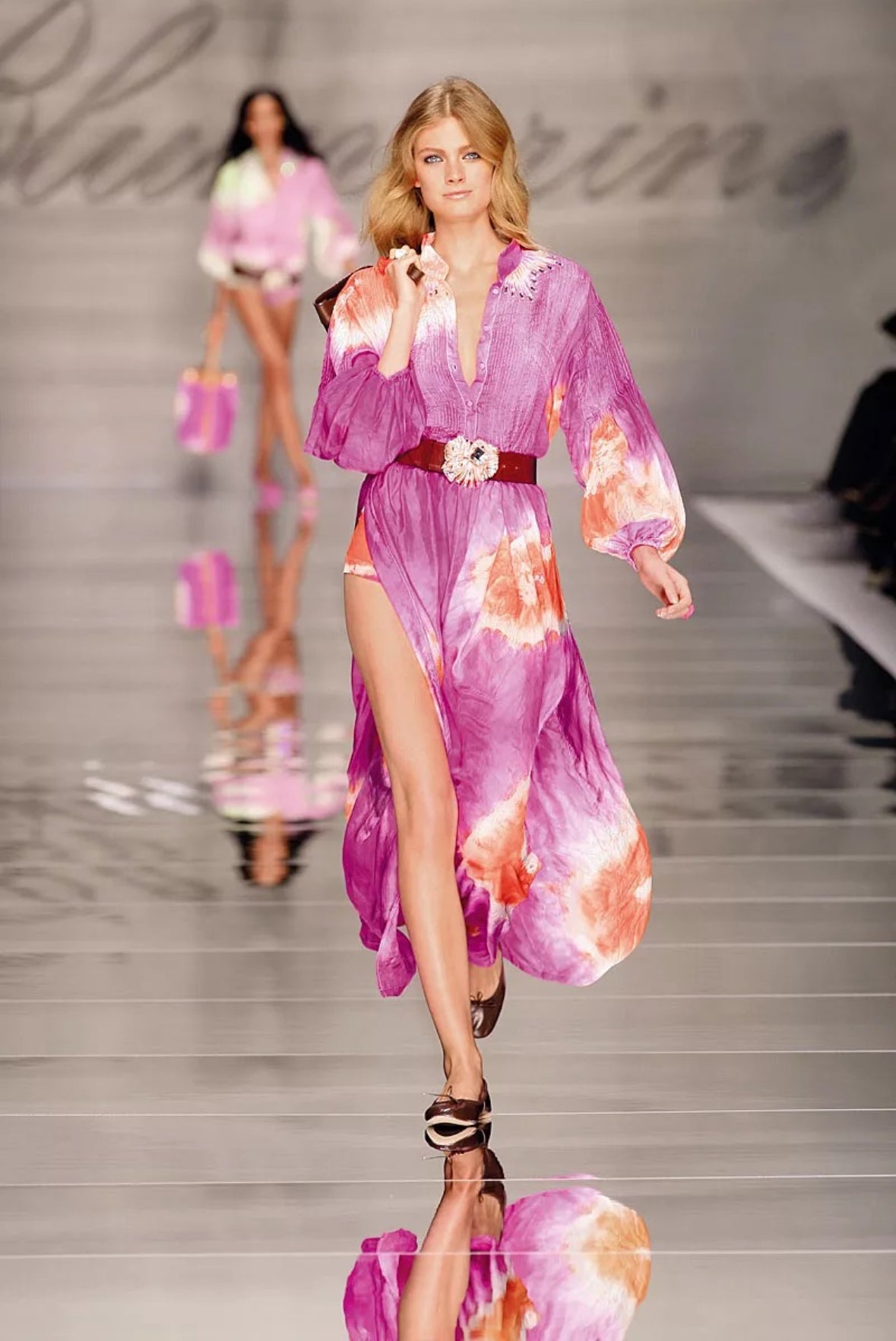 Blumarine <br> S/S 2010 runway tie die silk maxi dress with crystal embellishment