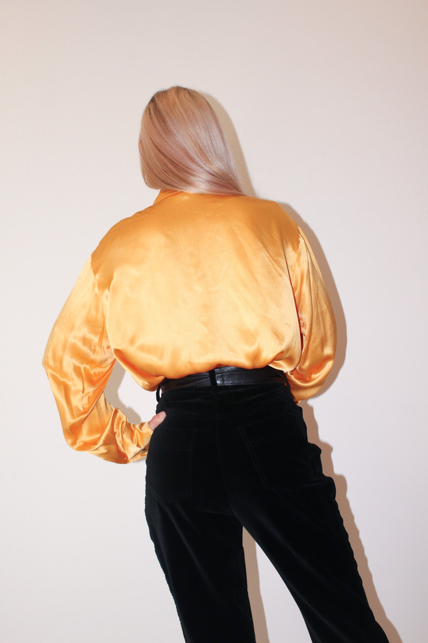 Celine <br> 70's Triomphe logo button silk shirt