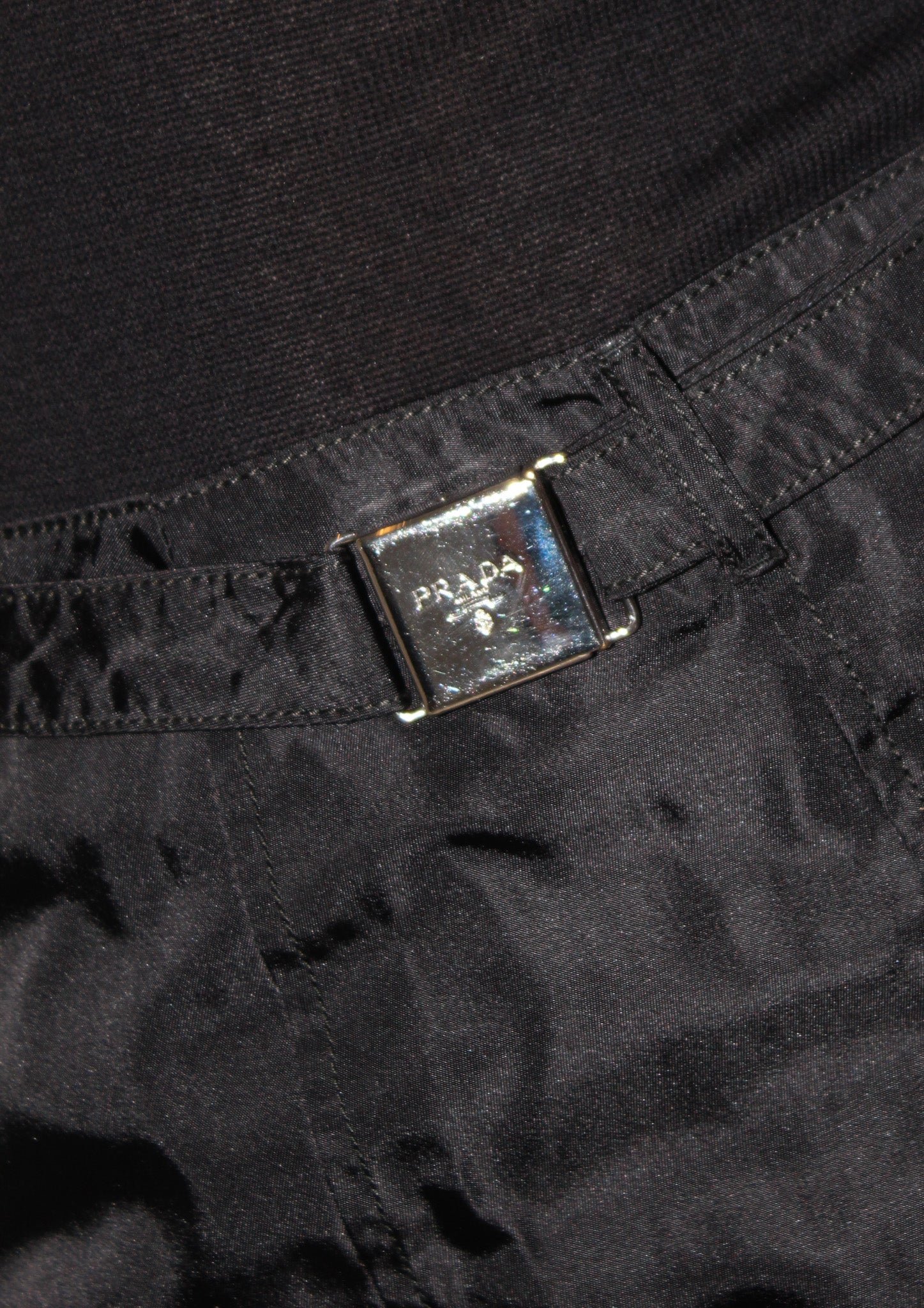 Prada <br> F/W 1994 nylon skirt with logo buckle belt