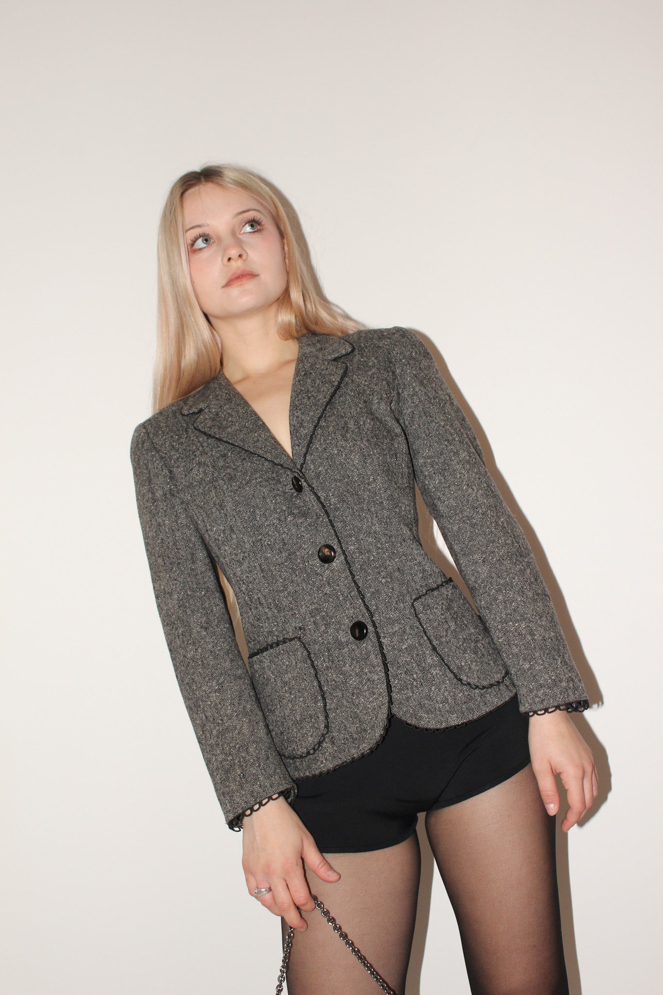 Blumarine <br> 90's tweed blazer with scalloped trim