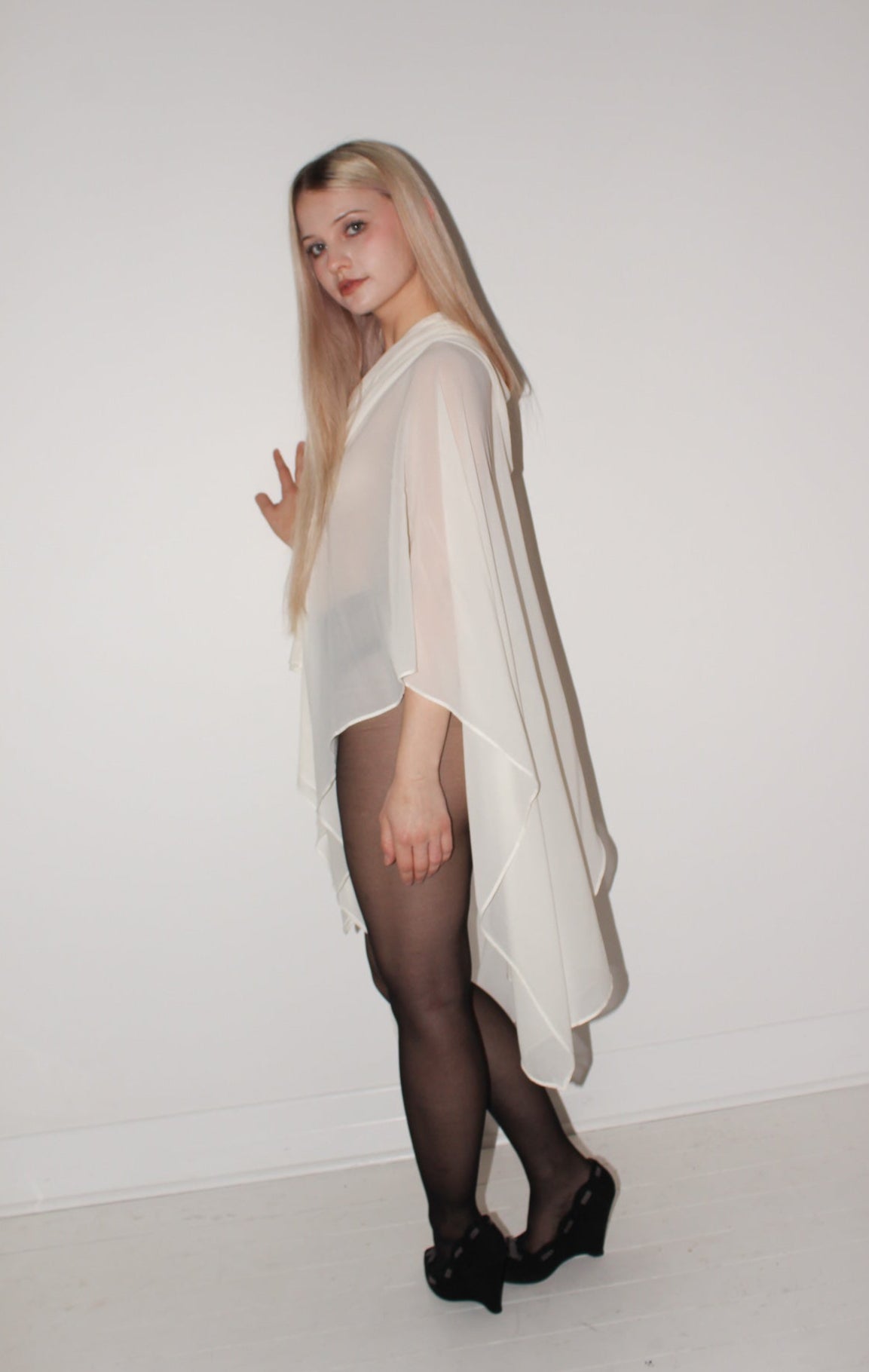 Gareth Pugh <br> c2015 silk chiffon draped poncho cape
