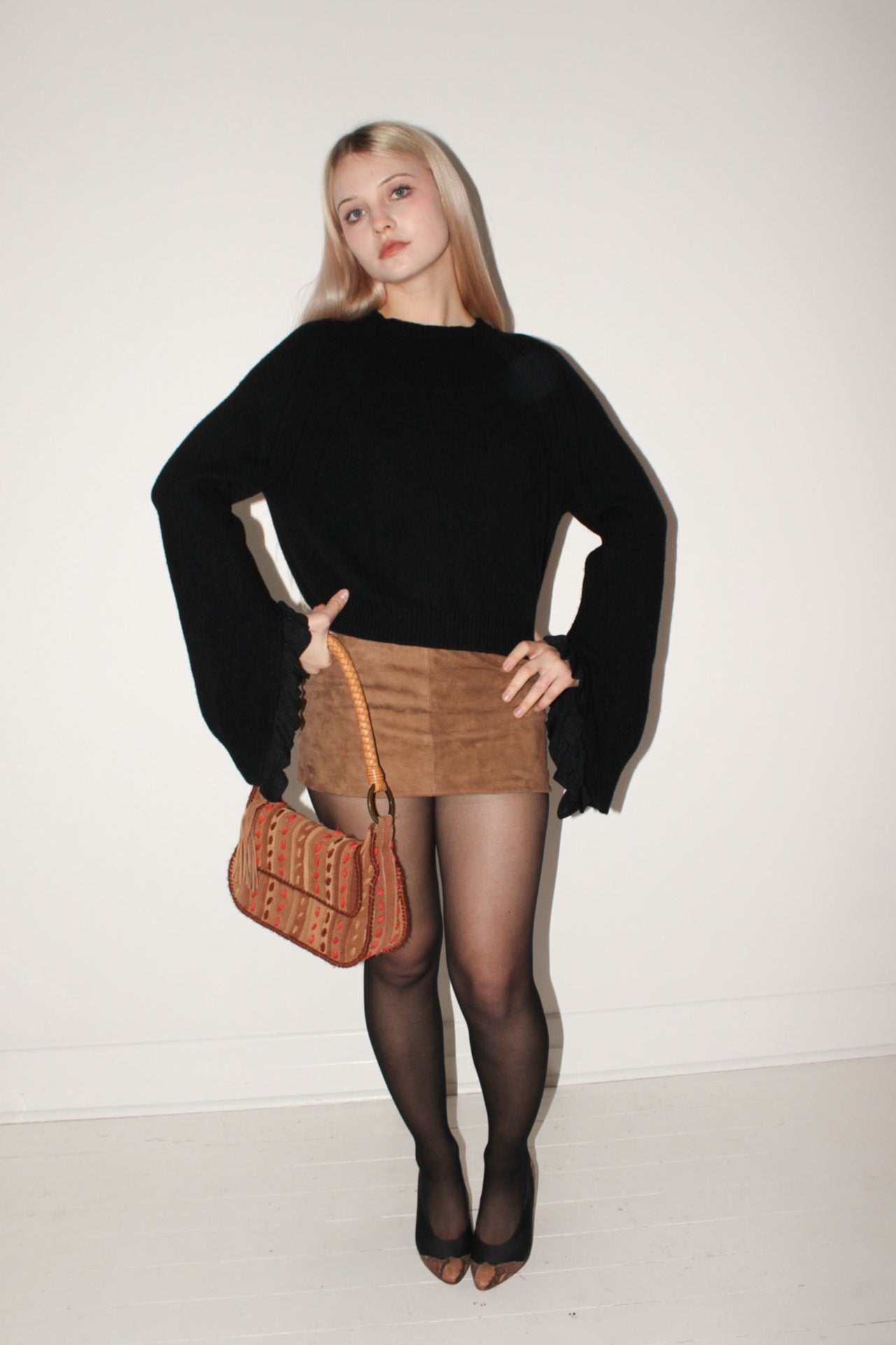 Helmut Lang <br> 2000's cropped ruffle cuff knit sweater