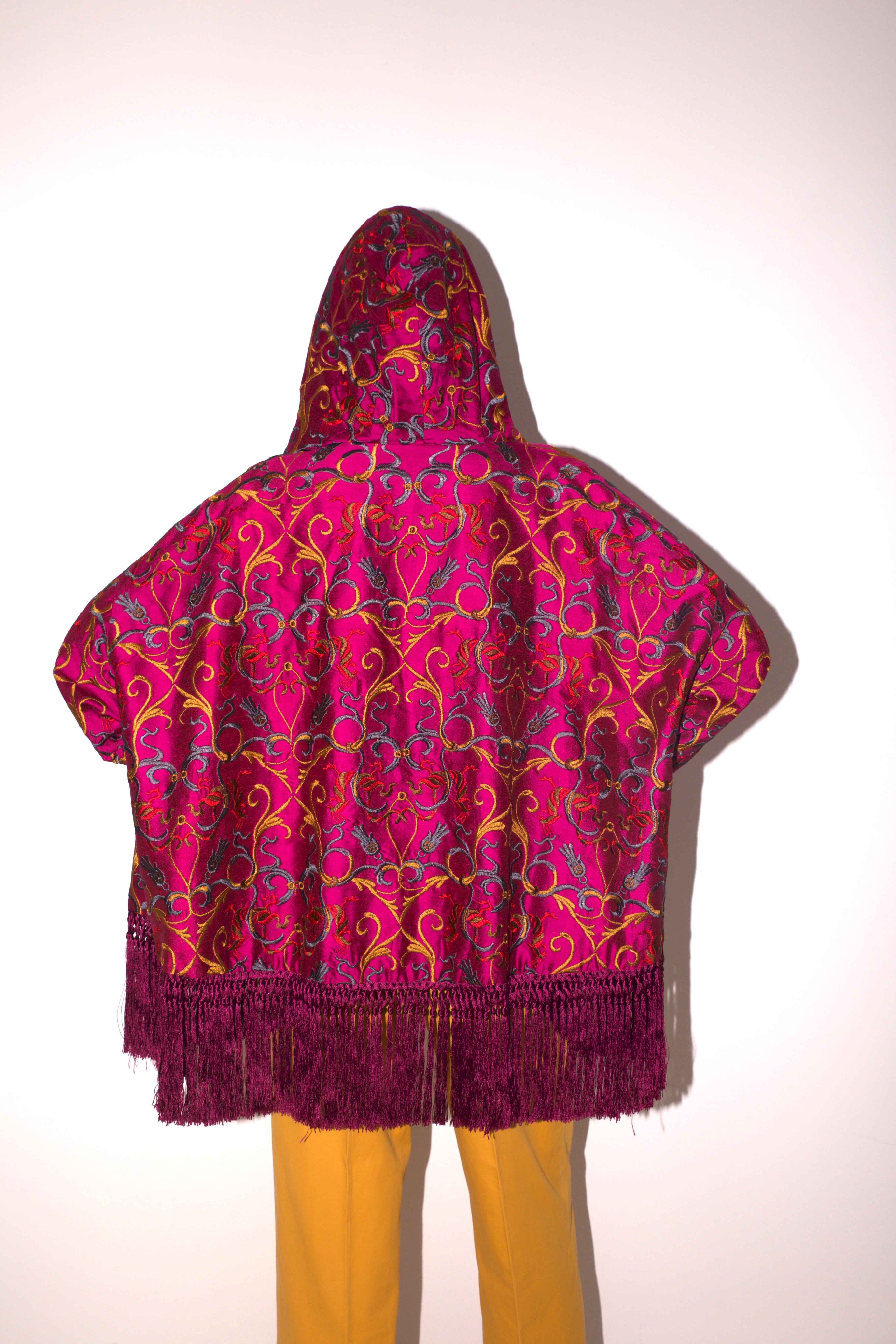 Callaghan by Romeo Gigli <br> F/W 1989 embroidered silk fringed cape coat