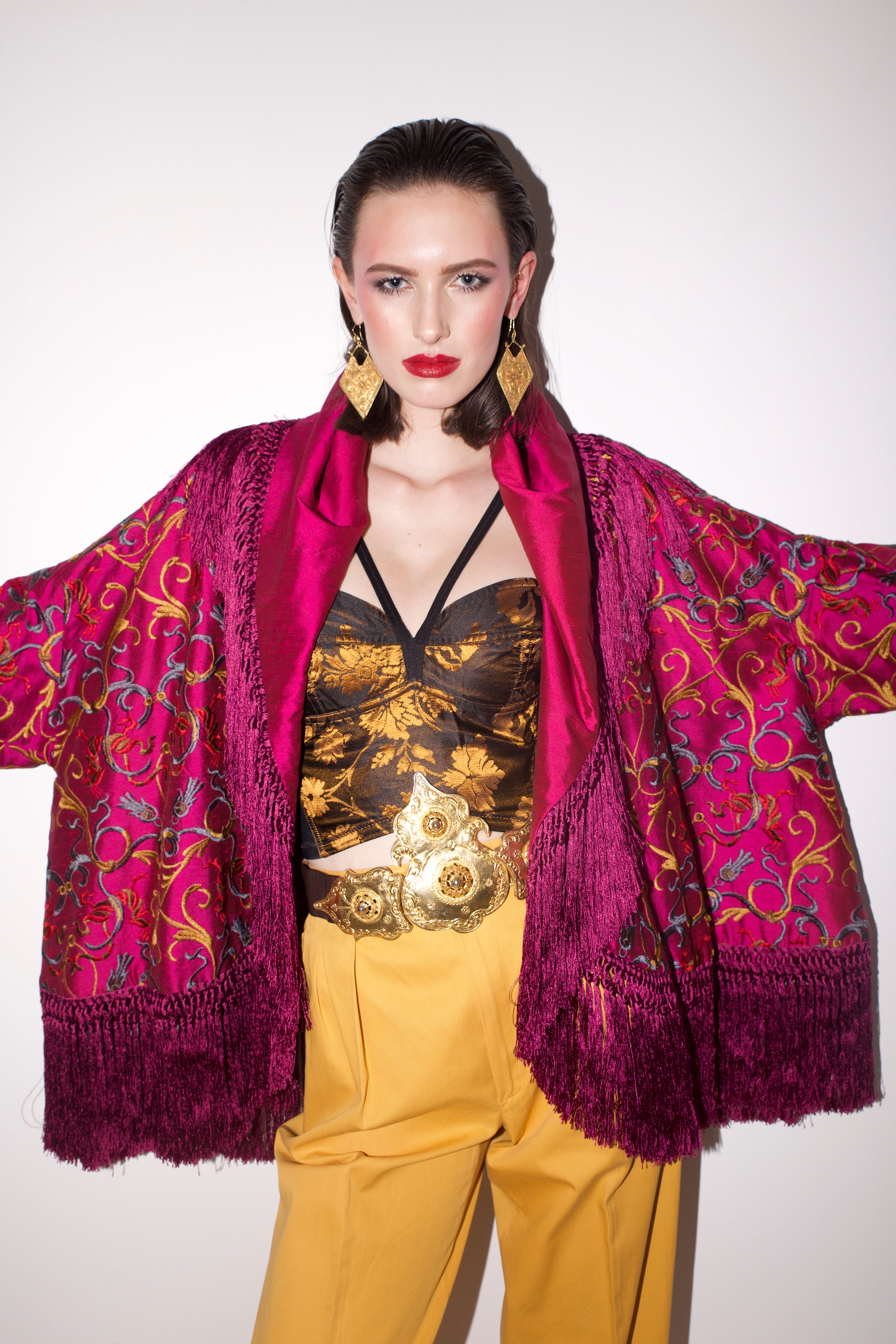 Callaghan by Romeo Gigli <br> F/W 1989 embroidered silk fringed cape coat