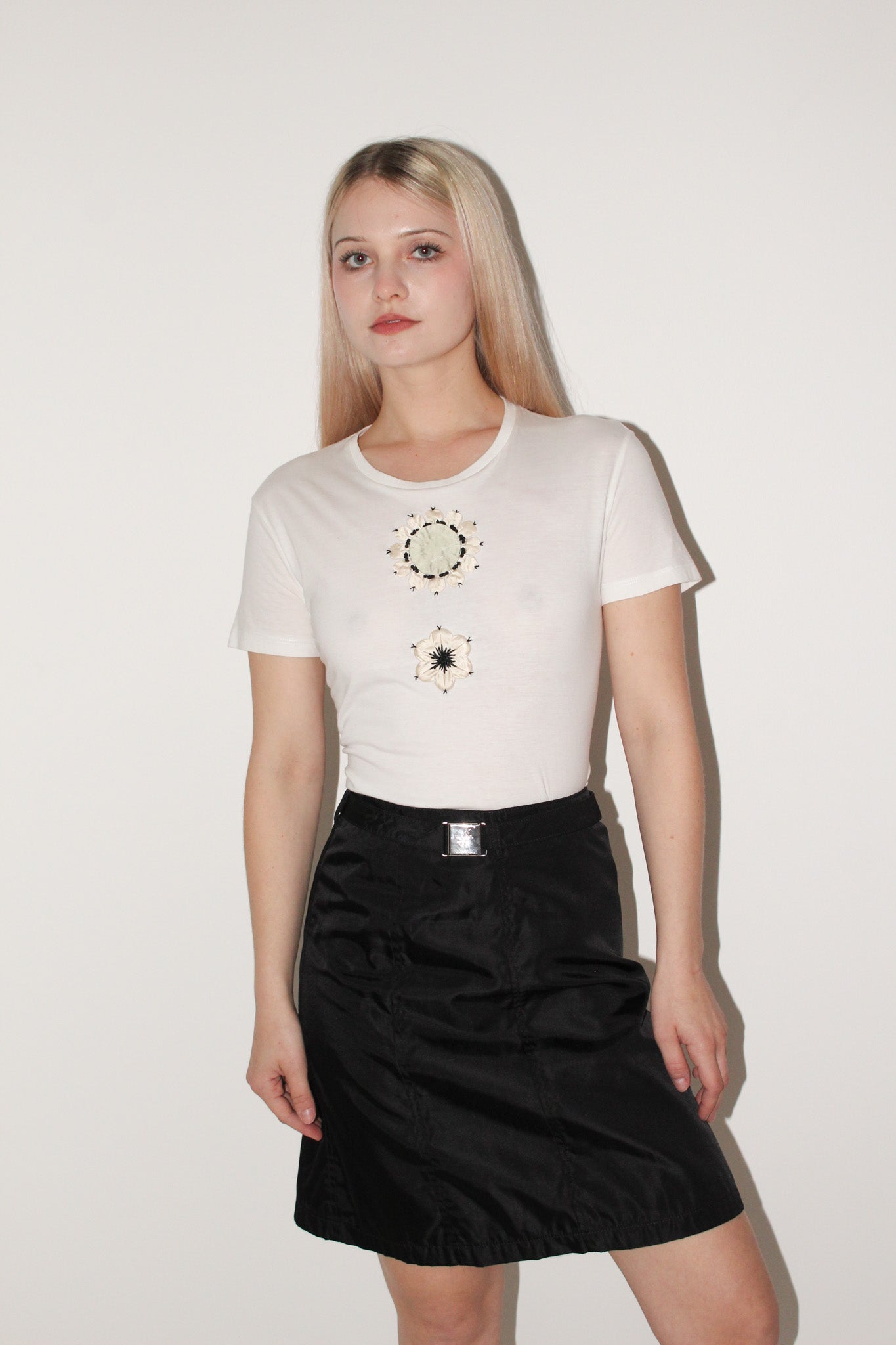 Prada <br> Embroidered flower cotton t-shirt