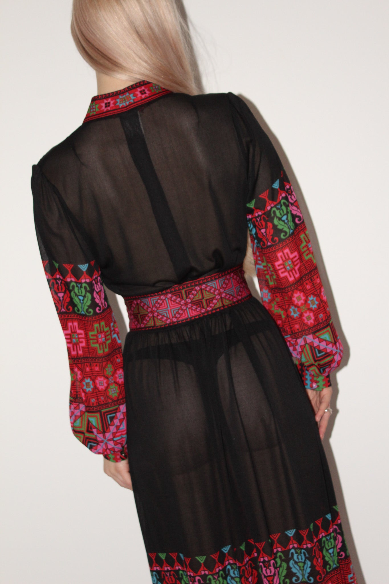 Gottex <br> 70's sheer printed maxi peasant gown