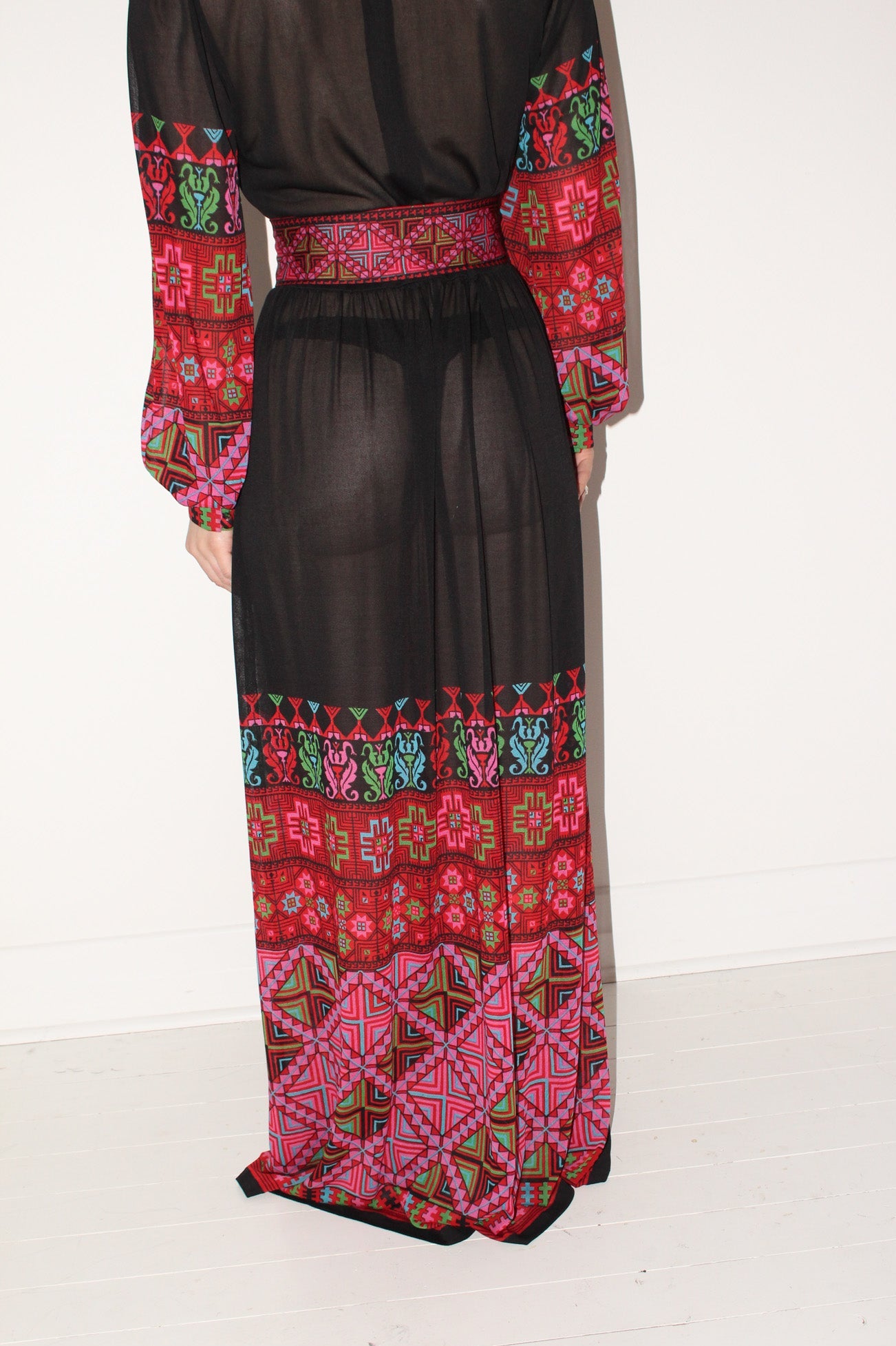 Gottex <br> 70's sheer printed maxi peasant gown