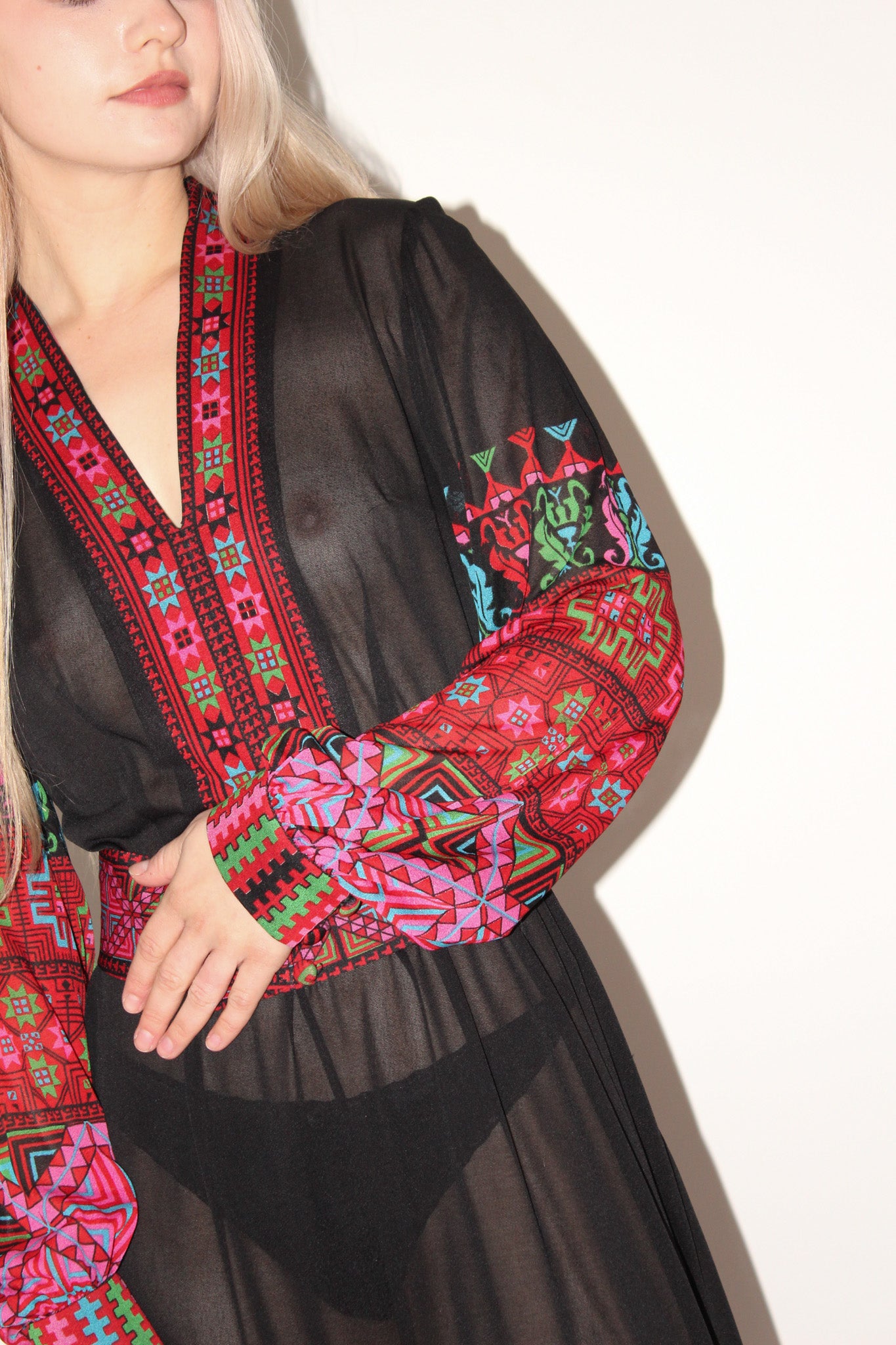 Gottex <br> 70's sheer printed maxi peasant gown