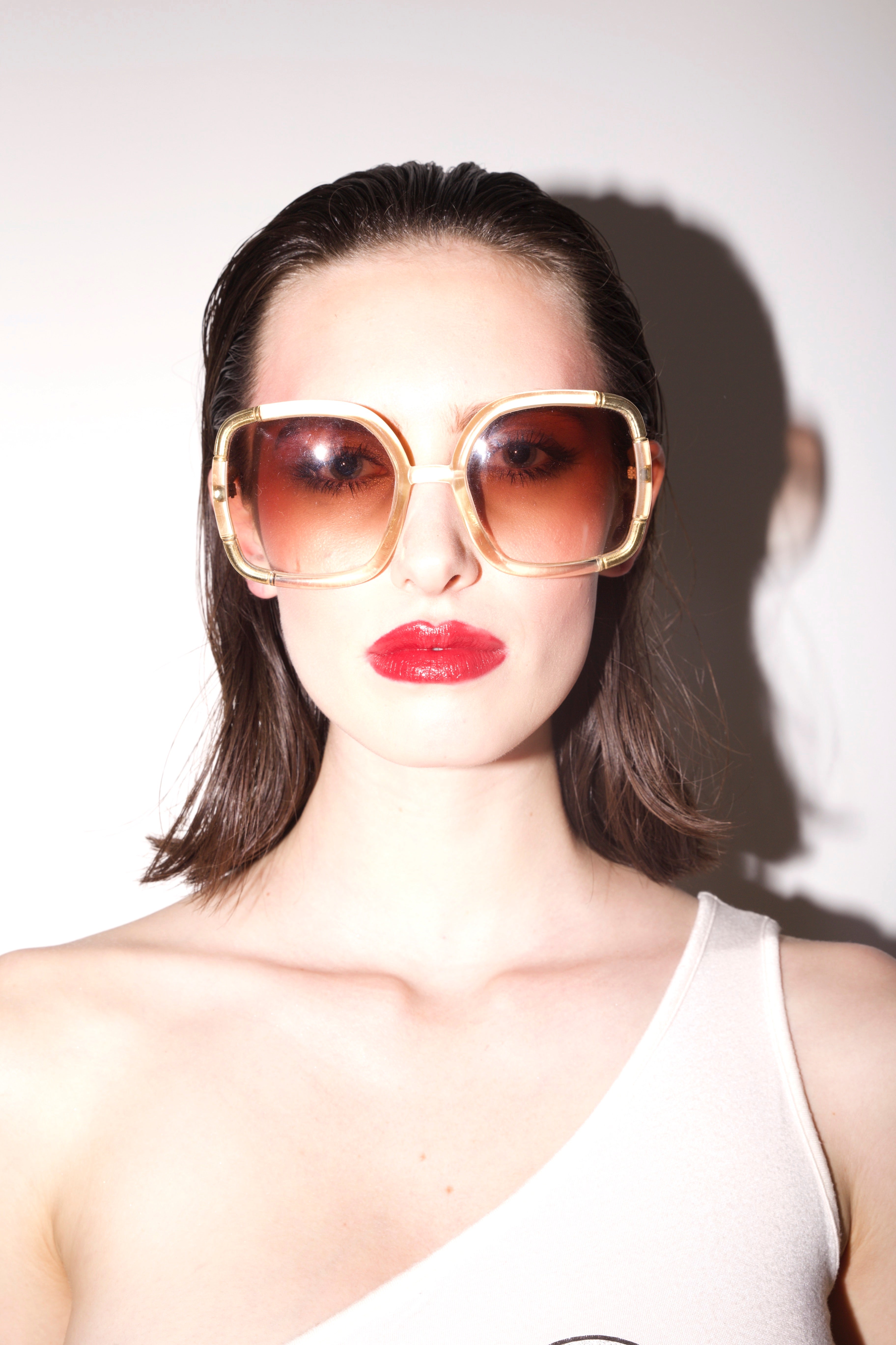 Ted Lapidus <br> 1970's peach & gold oversized sunglasses