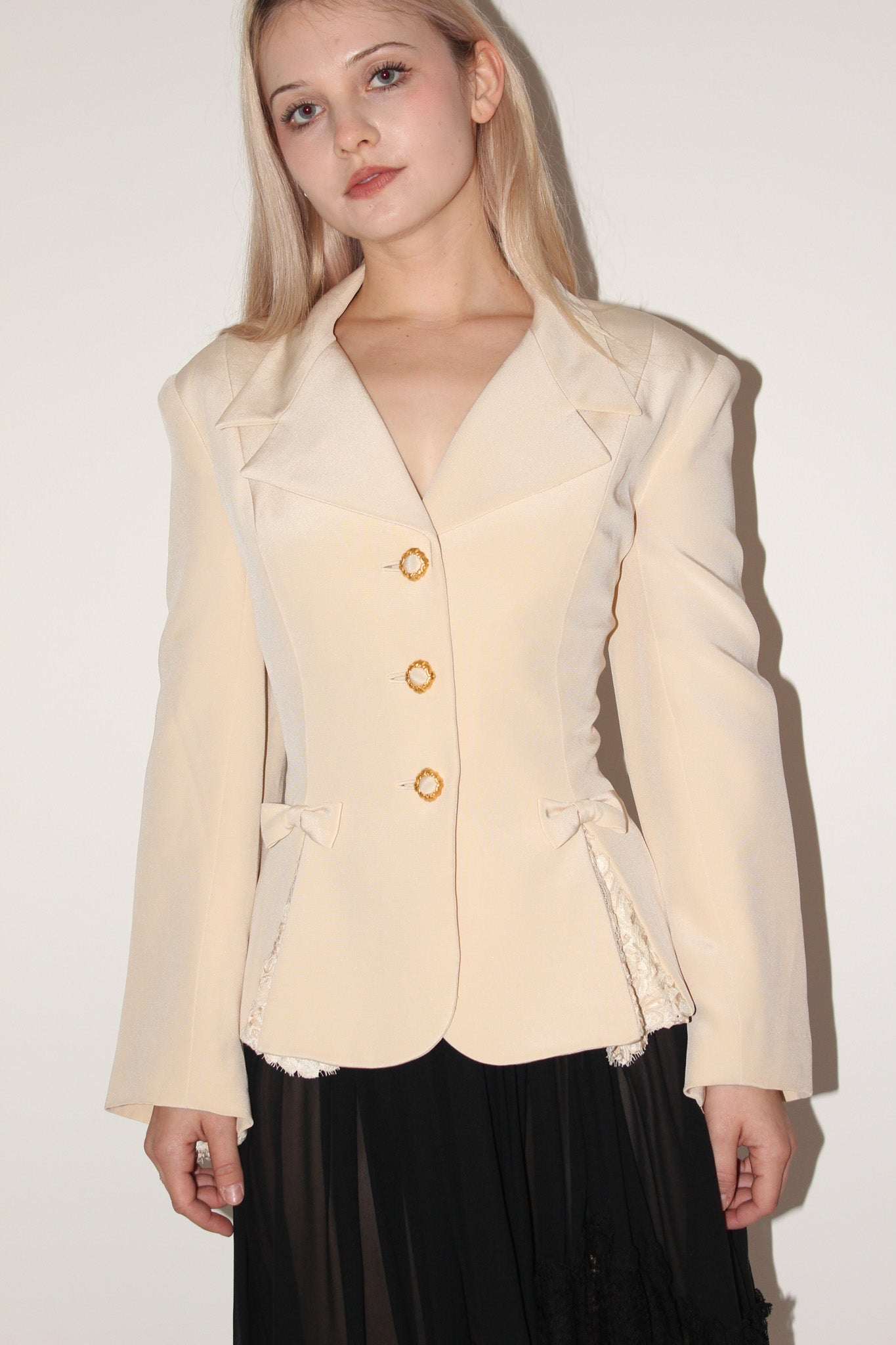Louis Feraud <br> 80's tailored jacket with lace insets & bows