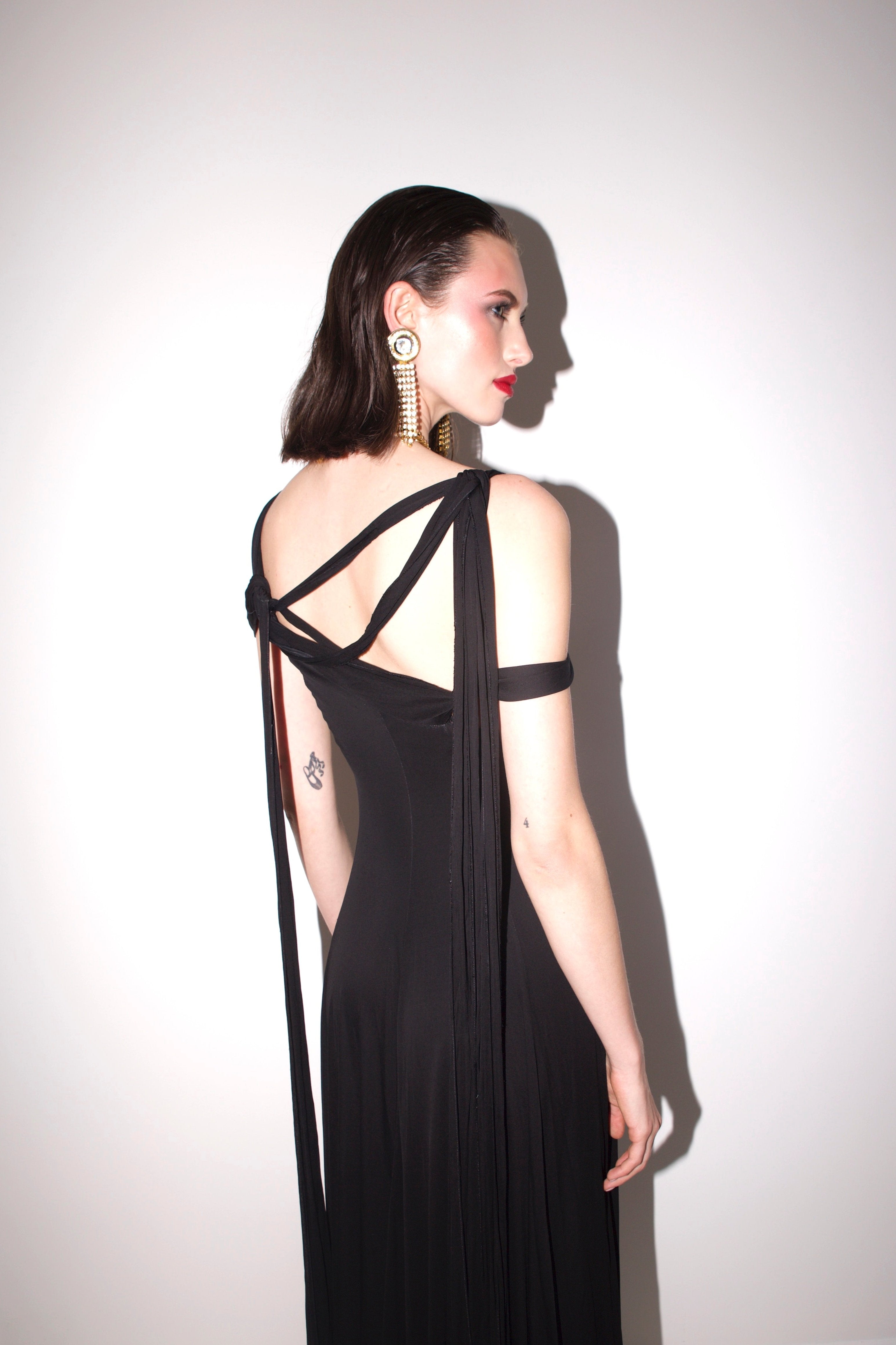 Holly Harp <br> 70's jersey draped gown with strappy neck & back detail