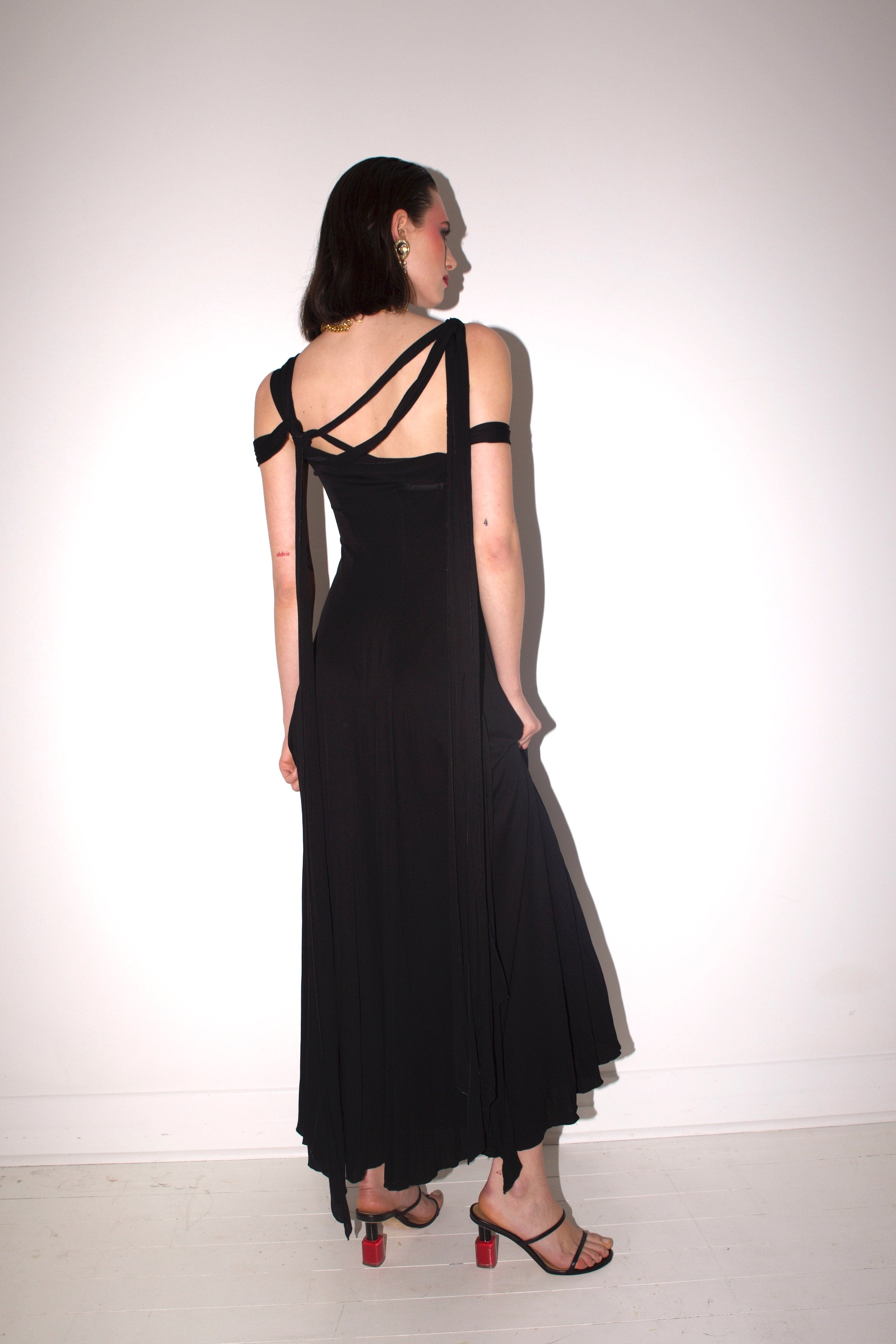 Holly Harp <br> 70's jersey draped gown with strappy neck & back detail