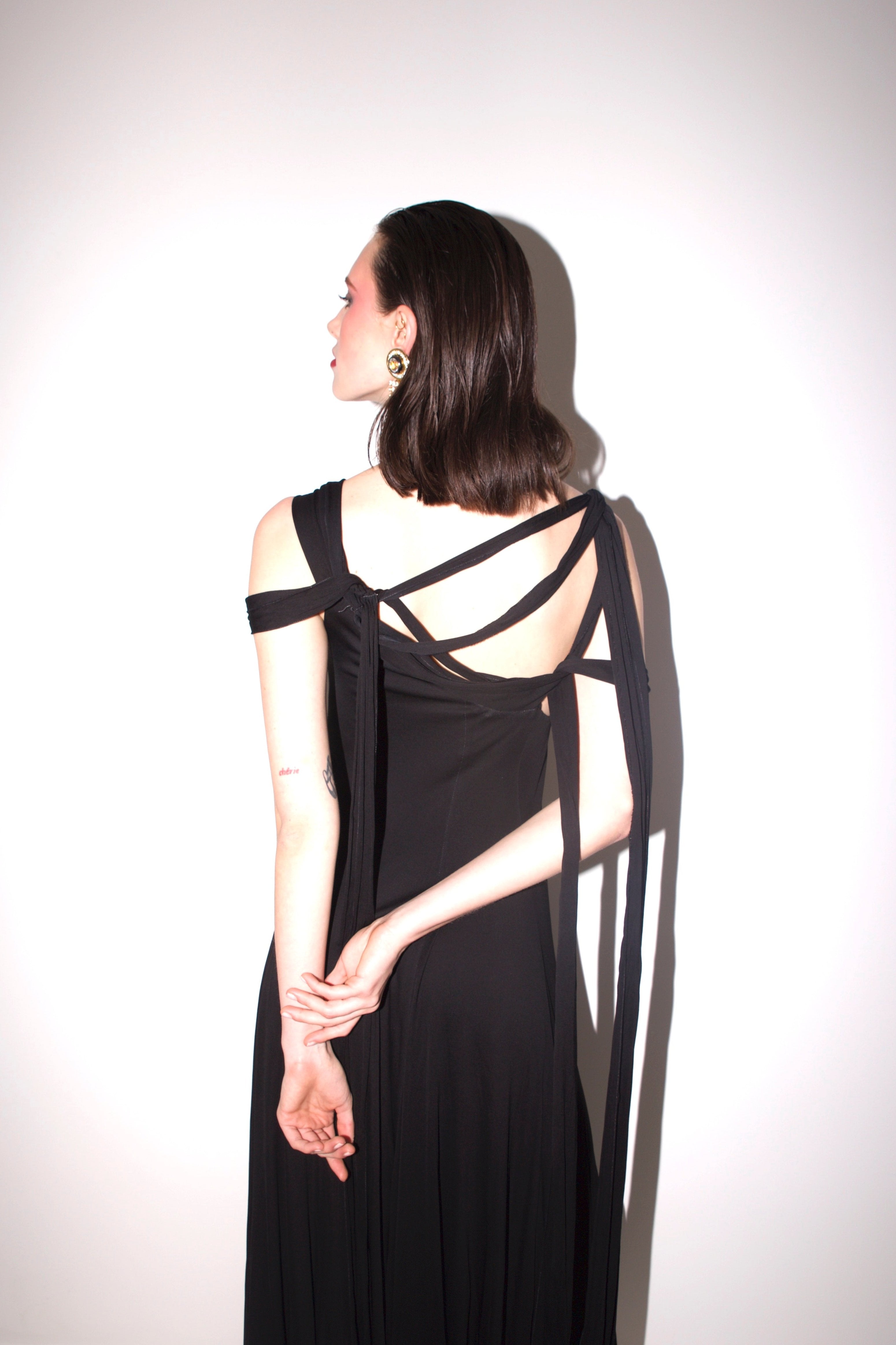 Holly Harp <br> 70's jersey draped gown with strappy neck & back detail