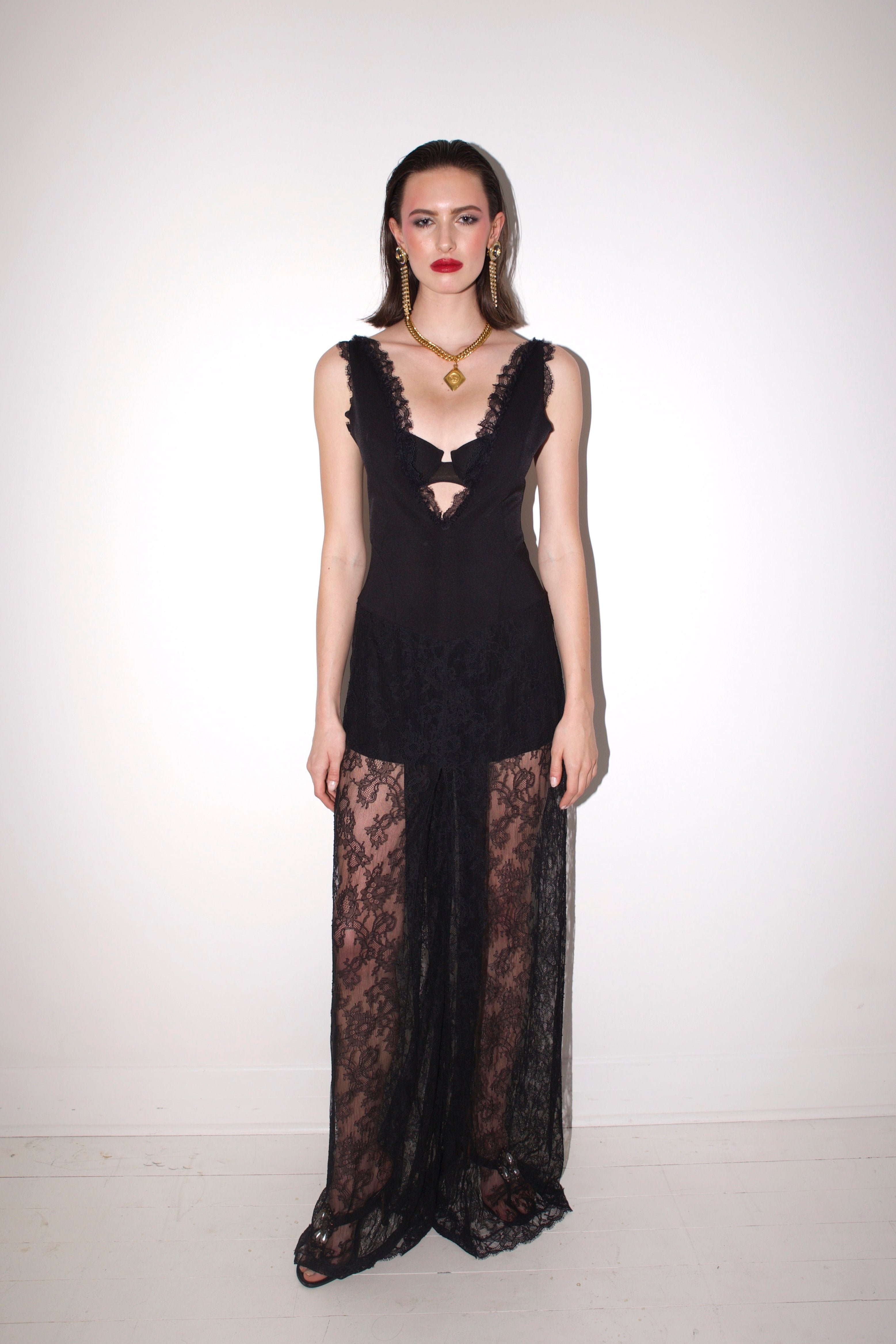 La Perla <br> F/W 2017 runway lace plunge front jumpsuit