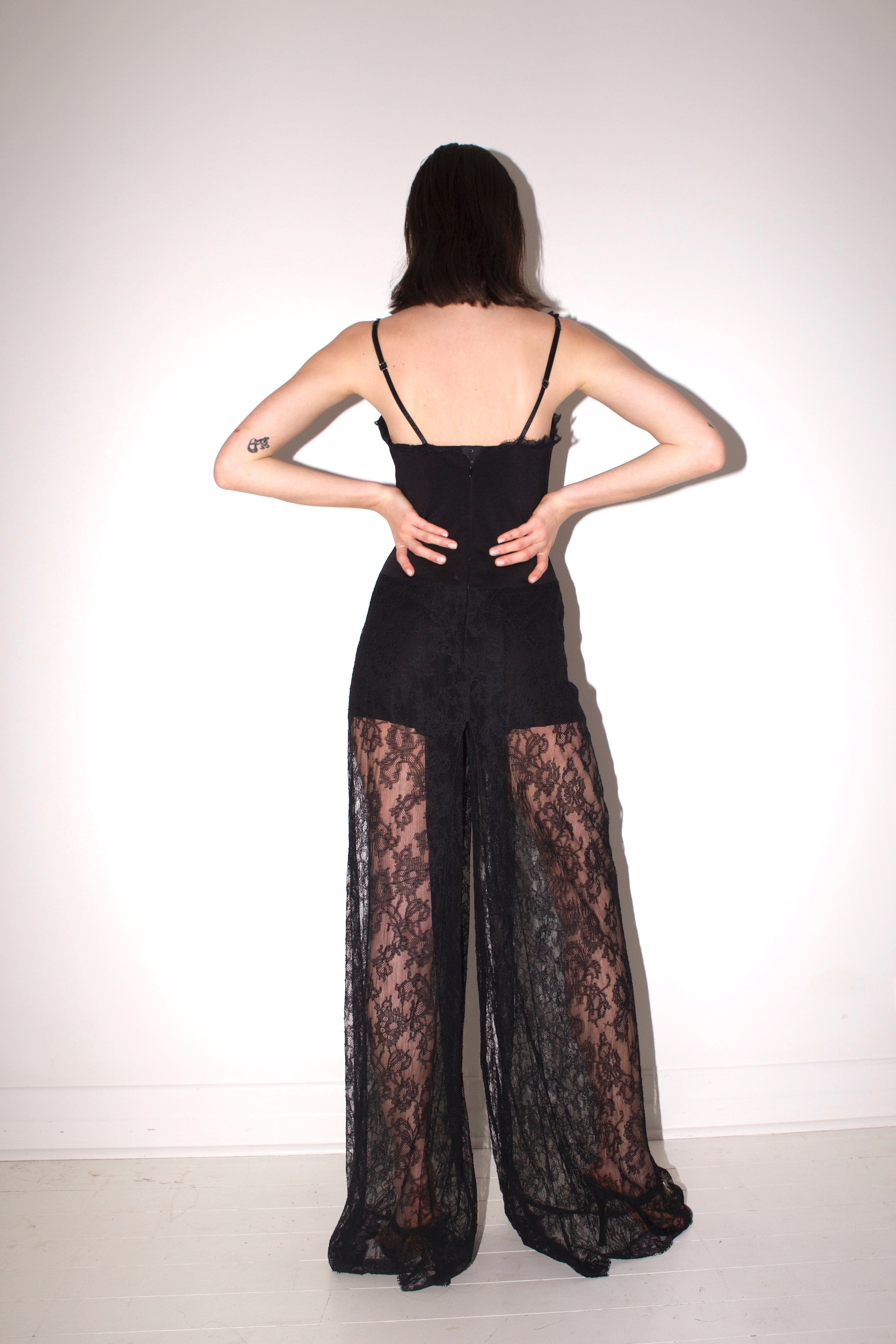 La Perla <br> F/W 2017 runway lace plunge front jumpsuit