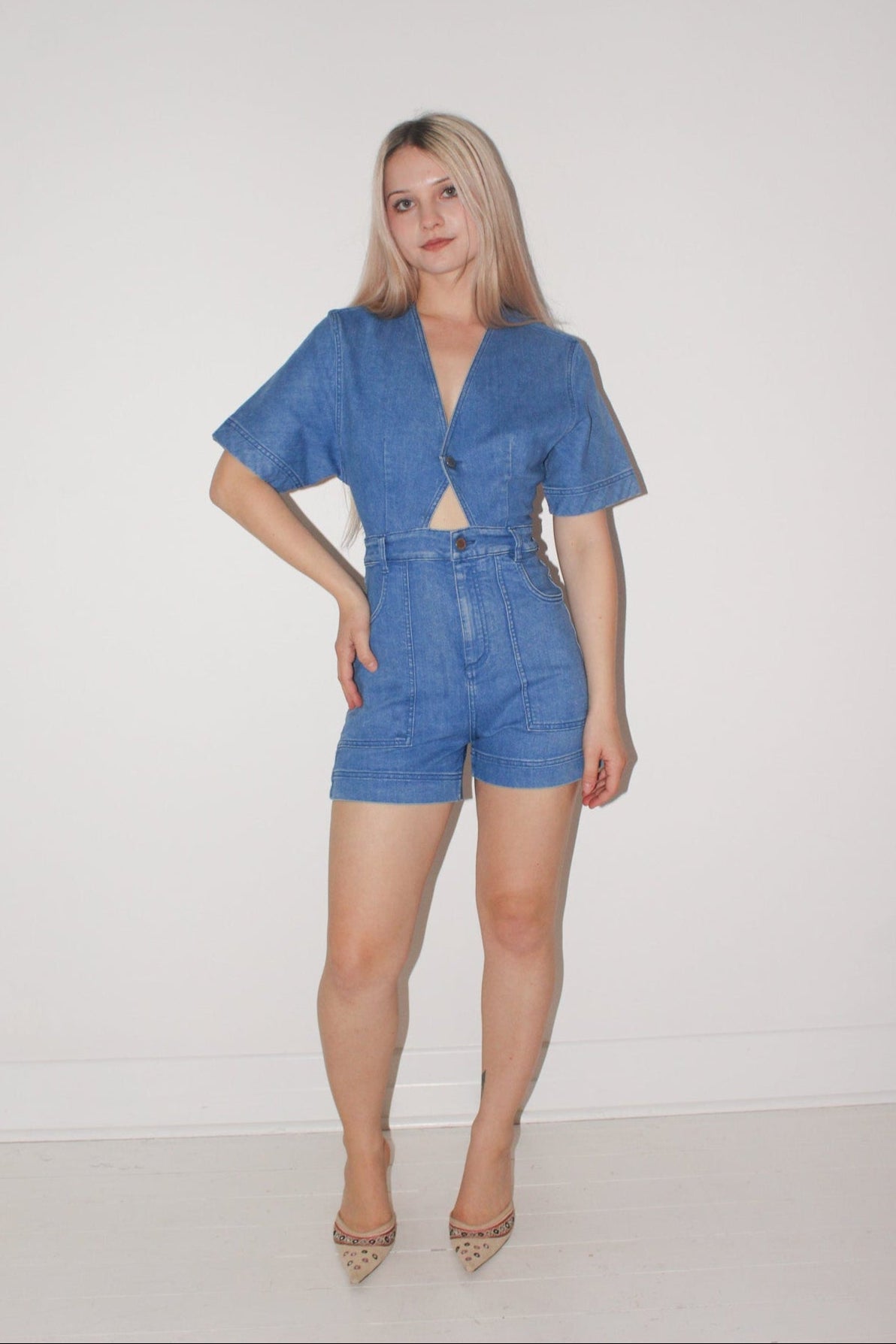Stella McCartney <br> Resort 2015 denim cut-out romper