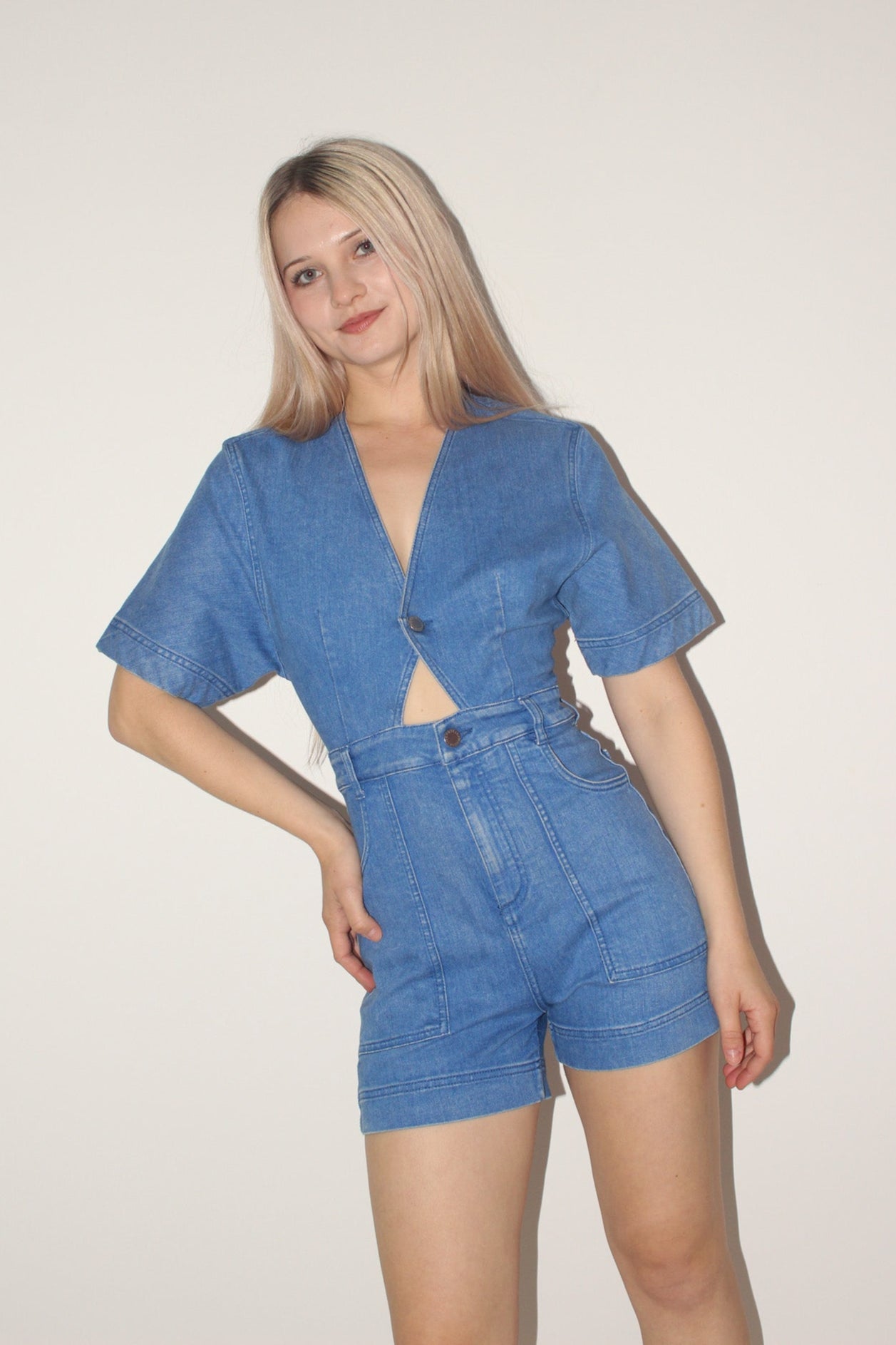 Stella McCartney <br> Resort 2015 denim cut-out romper