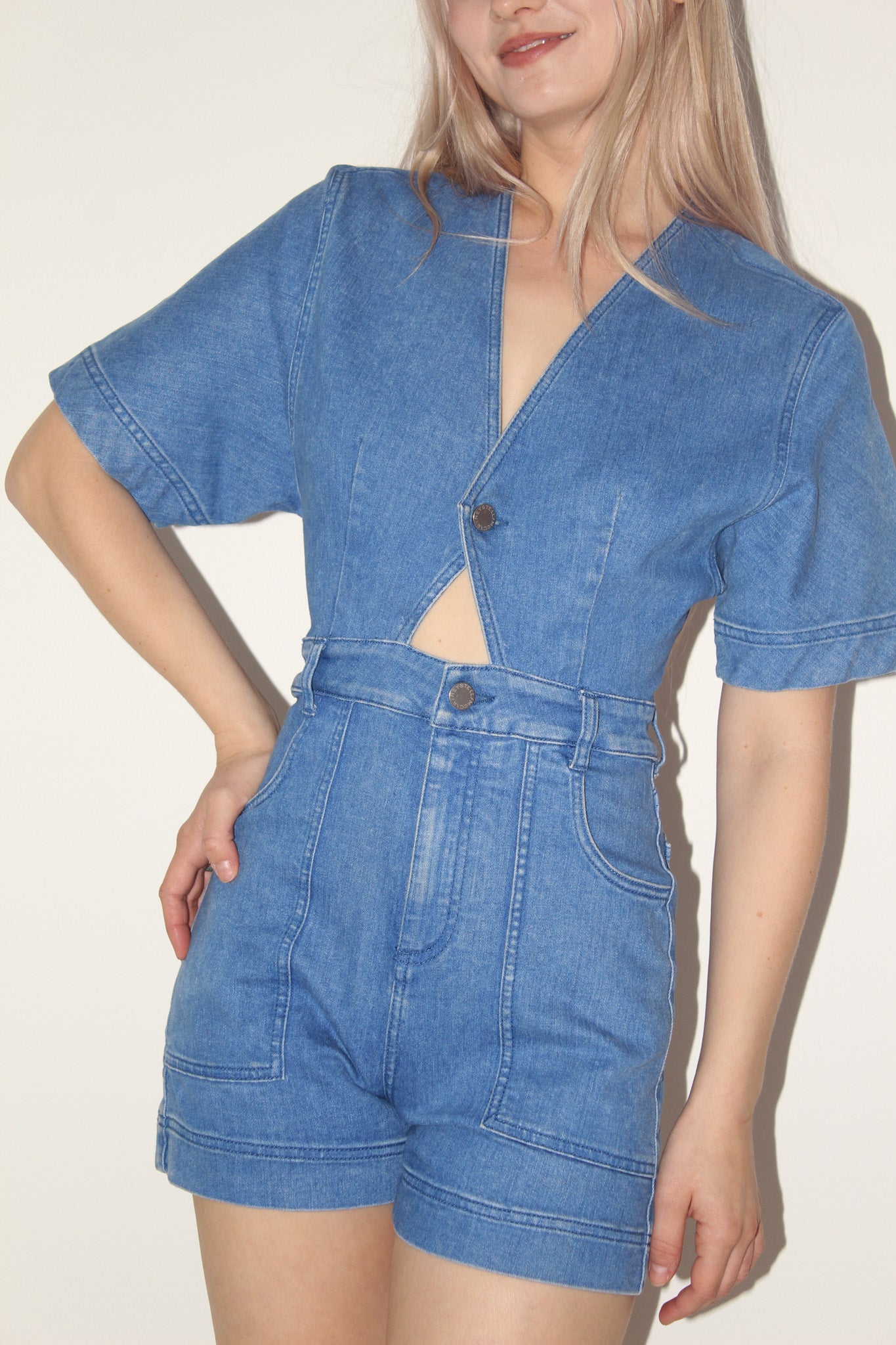 Stella McCartney <br> Resort 2015 denim cut-out romper