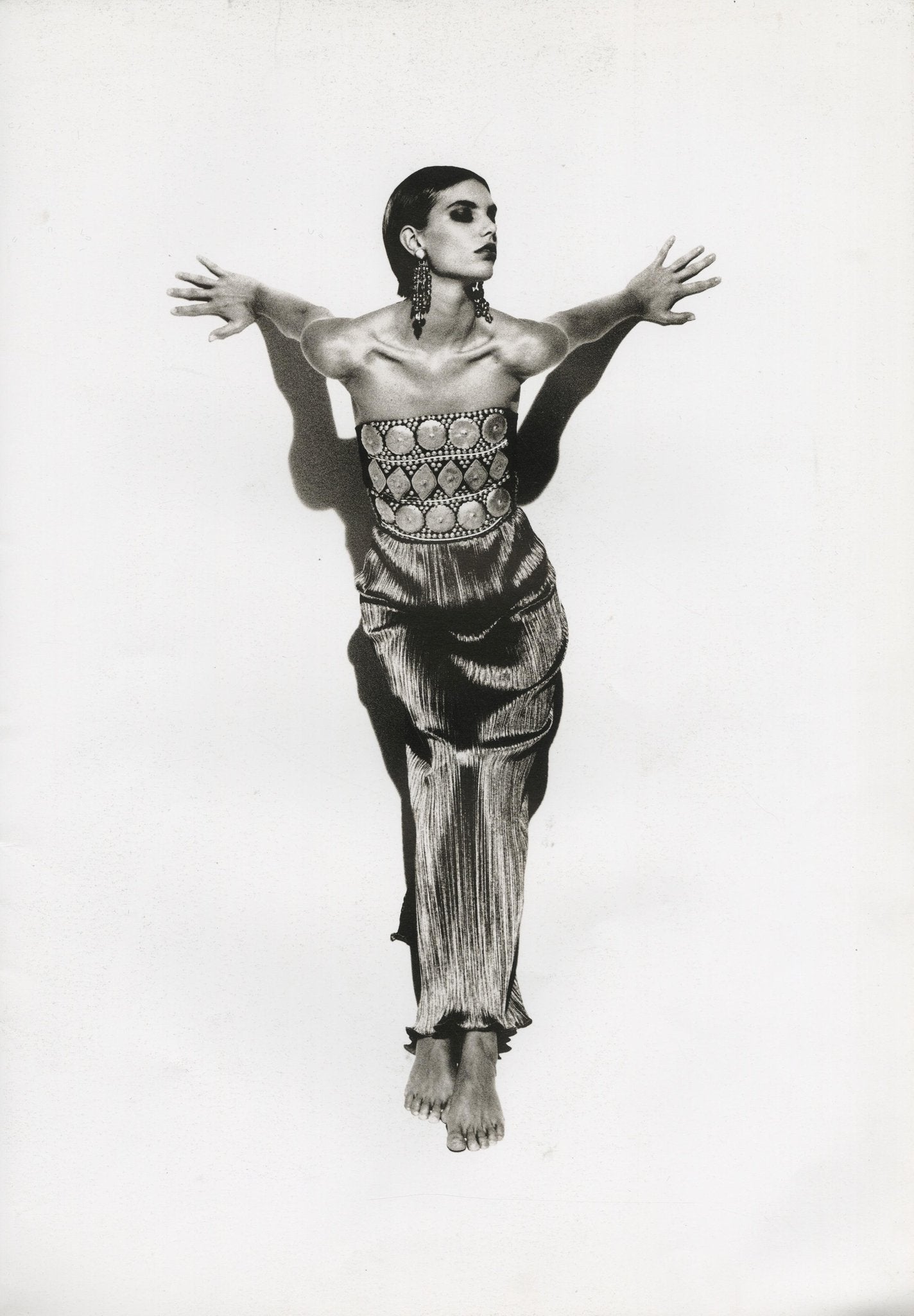 Helen Storey <br> 1988 runway plisse pleat bandeau dress with disc embellished bodice