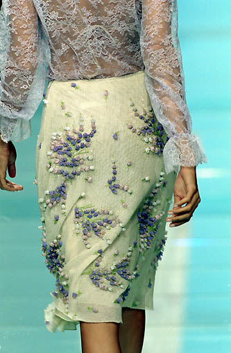 Valentino <br> S/S 2000 runway mesh & silk chiffon skirt with beaded floral appliqué