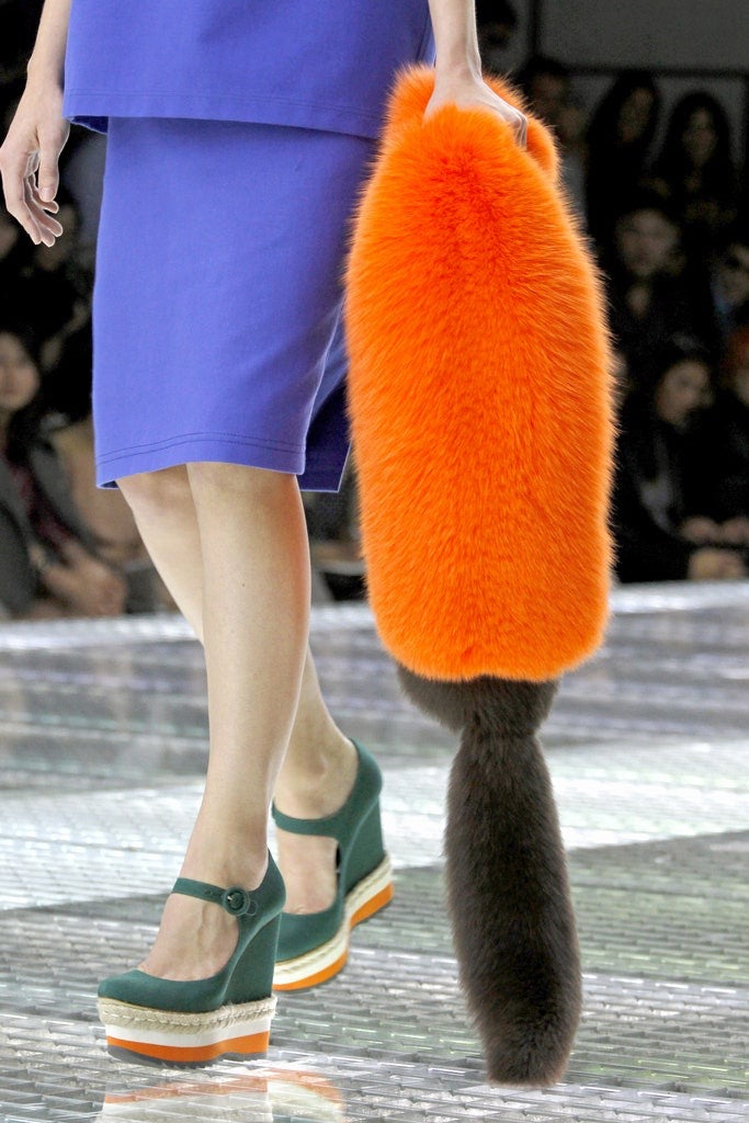 Prada <br> S/S 2011 orange & black faux fur scarf