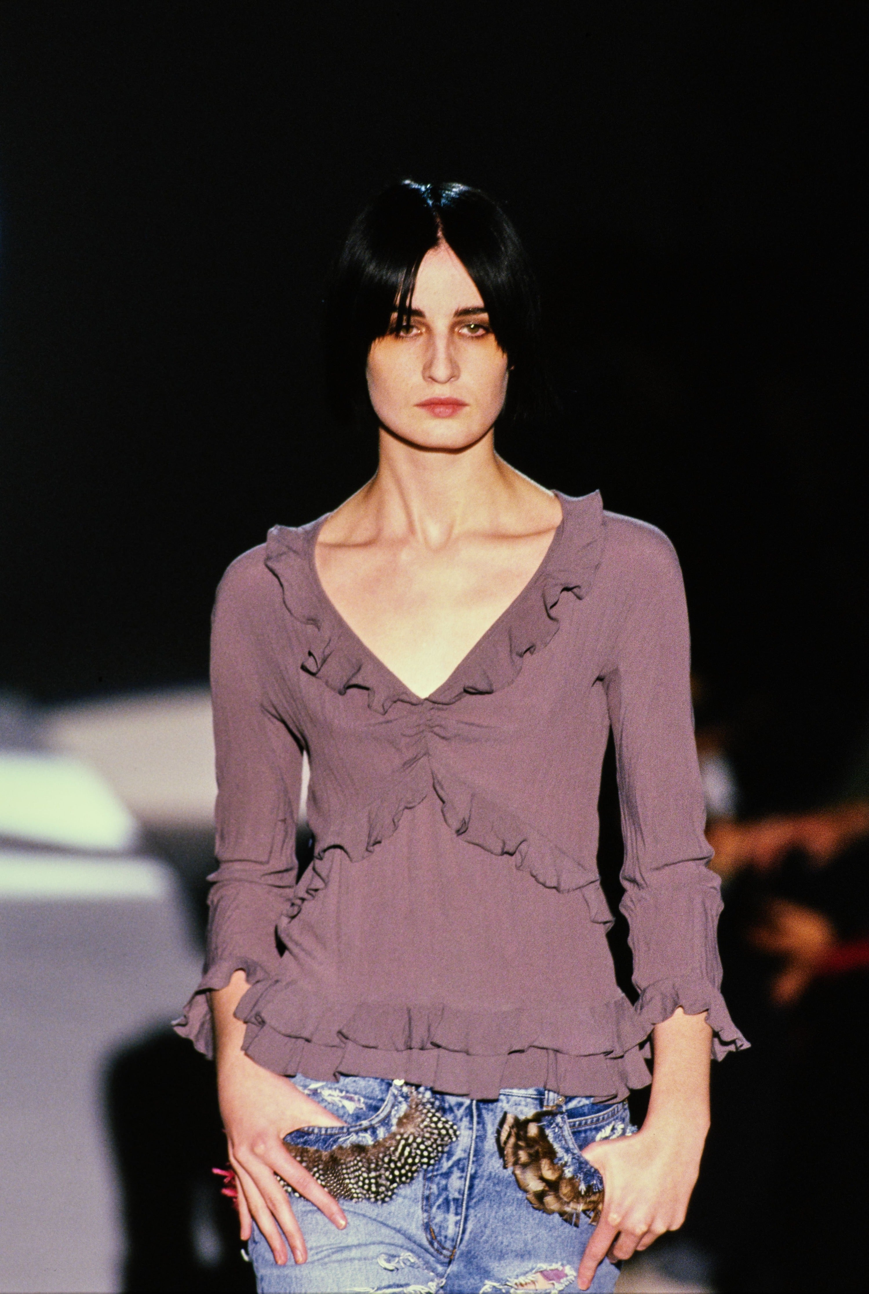 Gucci <br> Tom Ford S/S 1999 plunge ruffle neckline lurex knit top