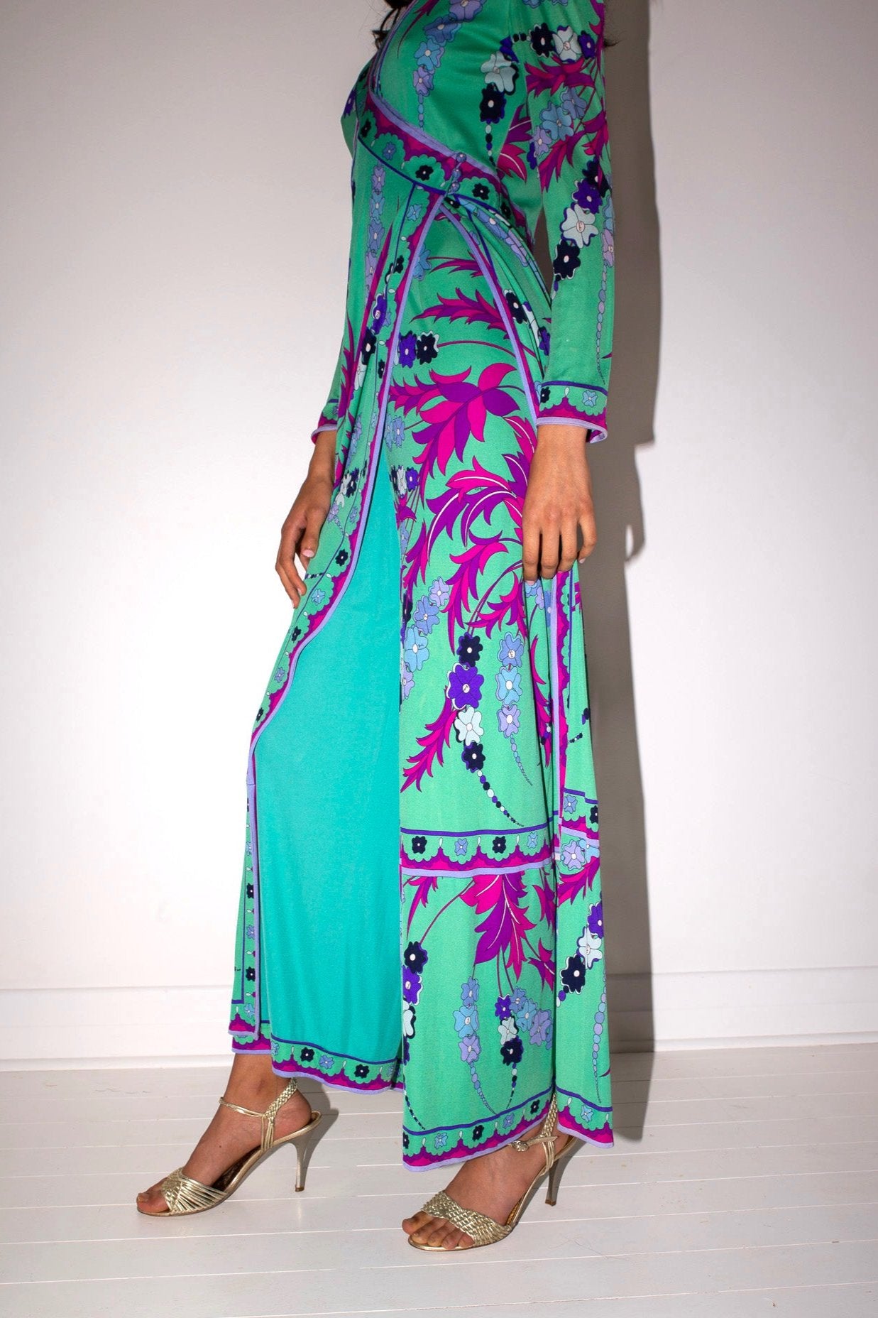 Emilio Pucci <br> 60's silk jersey signature print maxi gown/jumpsuit