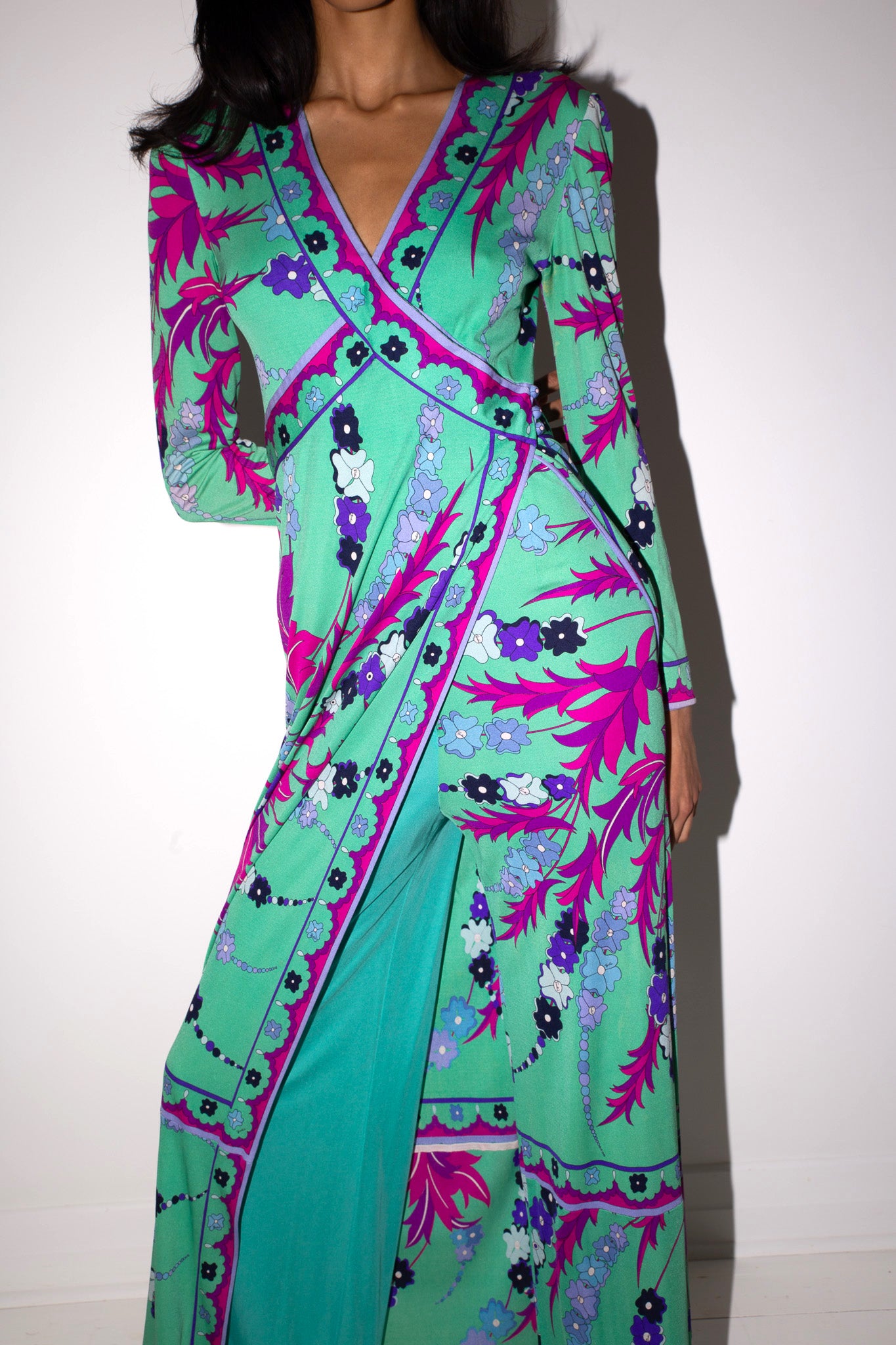 Emilio Pucci <br> 60's silk jersey signature print maxi gown/jumpsuit