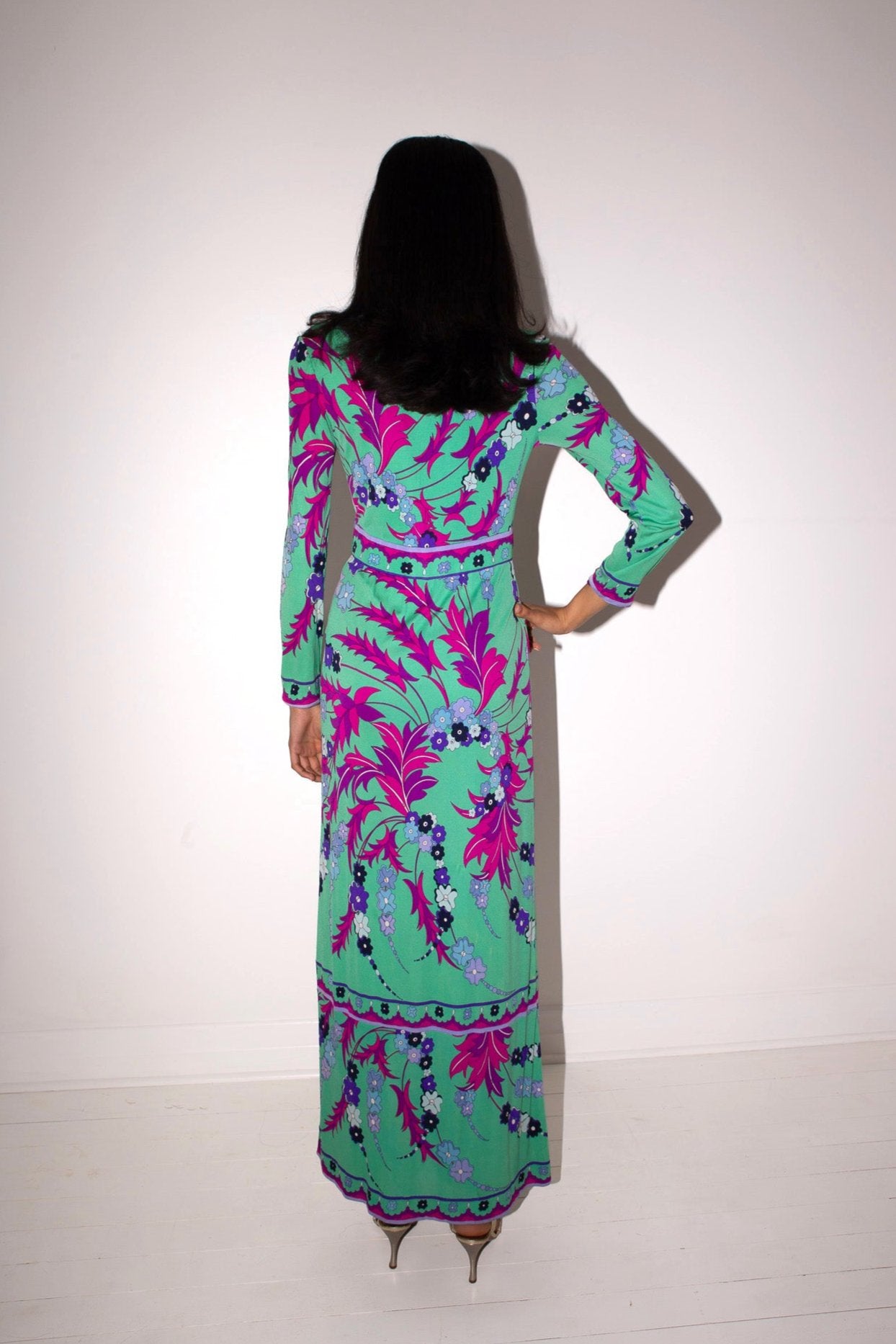 Emilio Pucci <br> 60's silk jersey signature print maxi gown/jumpsuit