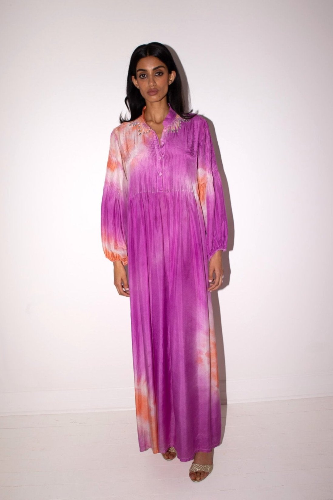 Blumarine <br> S/S 2010 runway tie die silk maxi dress with crystal embellishment