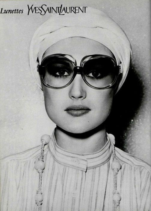 Yves Saint Laurent <br> S/S 1976 campaign oversized pink YSL logo arm sunglasses