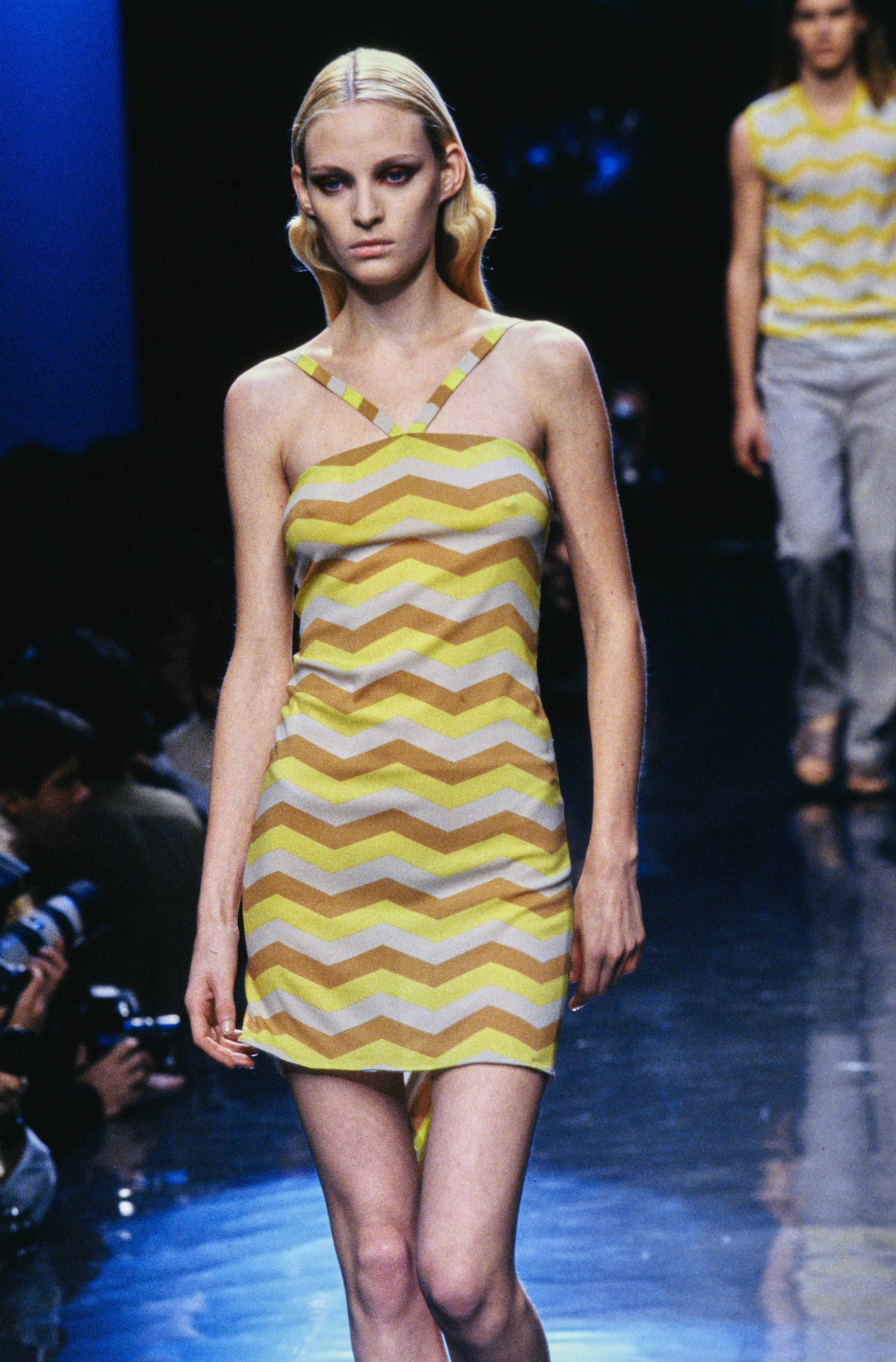 Versace <br> S/S 1997 Versus runway & campaign chevron print mini dress
