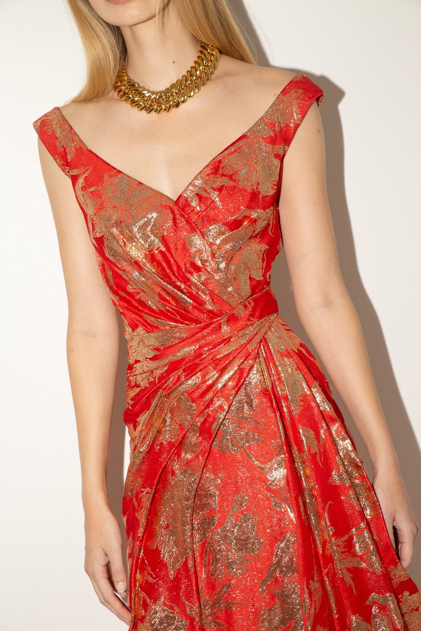 Arnold Scaasi <br> 60's Couture metallic brocade draped wrap gown
