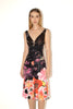 Roberto Cavalli <br> S/S 2003 runway silk chiffon plunge metallic floral print dress
