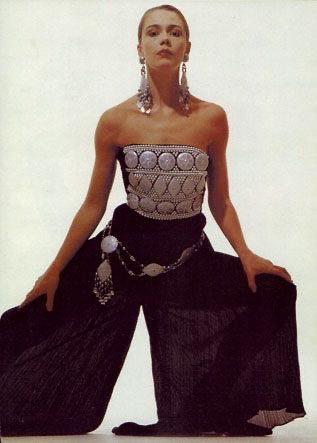 Helen Storey <br> 1988 runway plisse pleat bandeau dress with disc embellished bodice