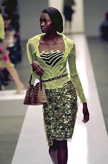 Fendi <br> S/S 2000 runway Zucca print pailette & silk chiffon skirt