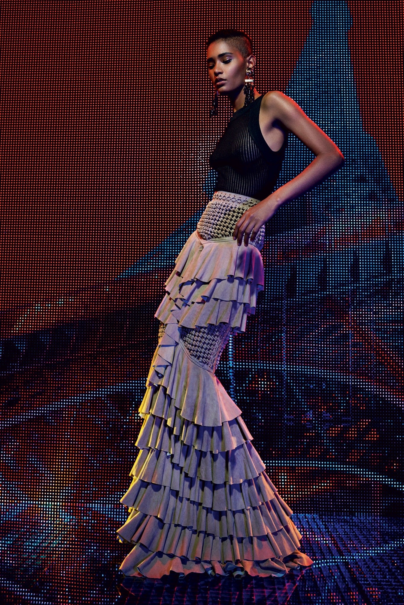 Balmain <br> Resort 2016 silk ruffle top & skirt