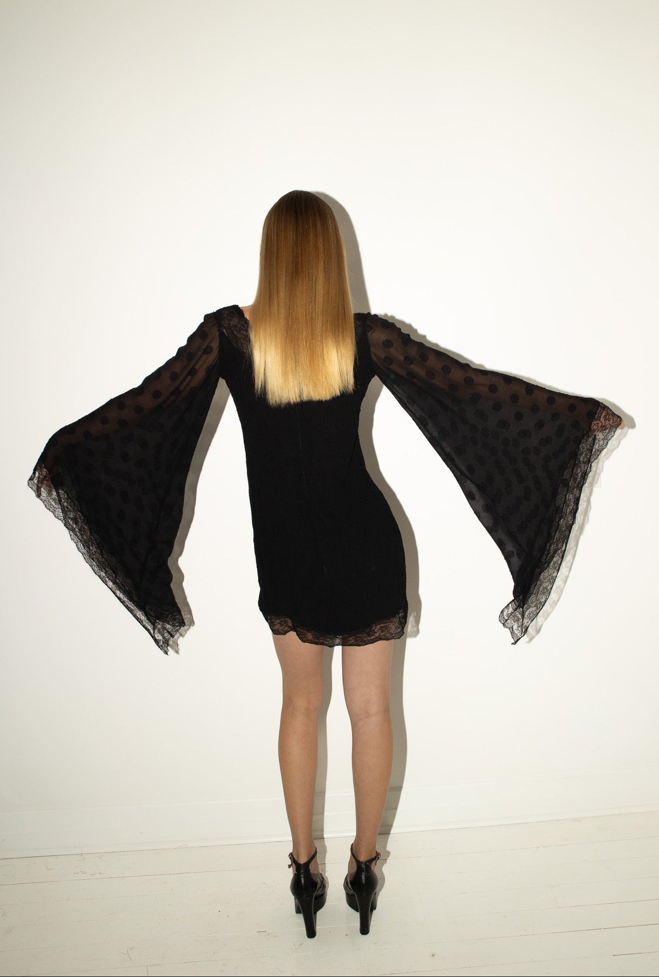 Valentino <br> F/W 1994 runway & campaign silk chiffon dramatic sleeve dress