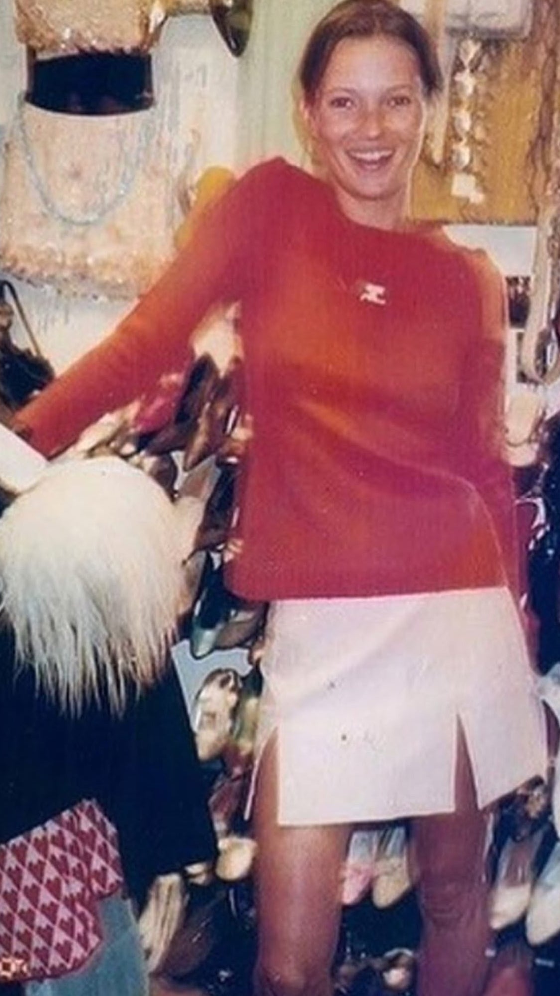 Courreges <br> 70's neon orange ribbed knit logo top